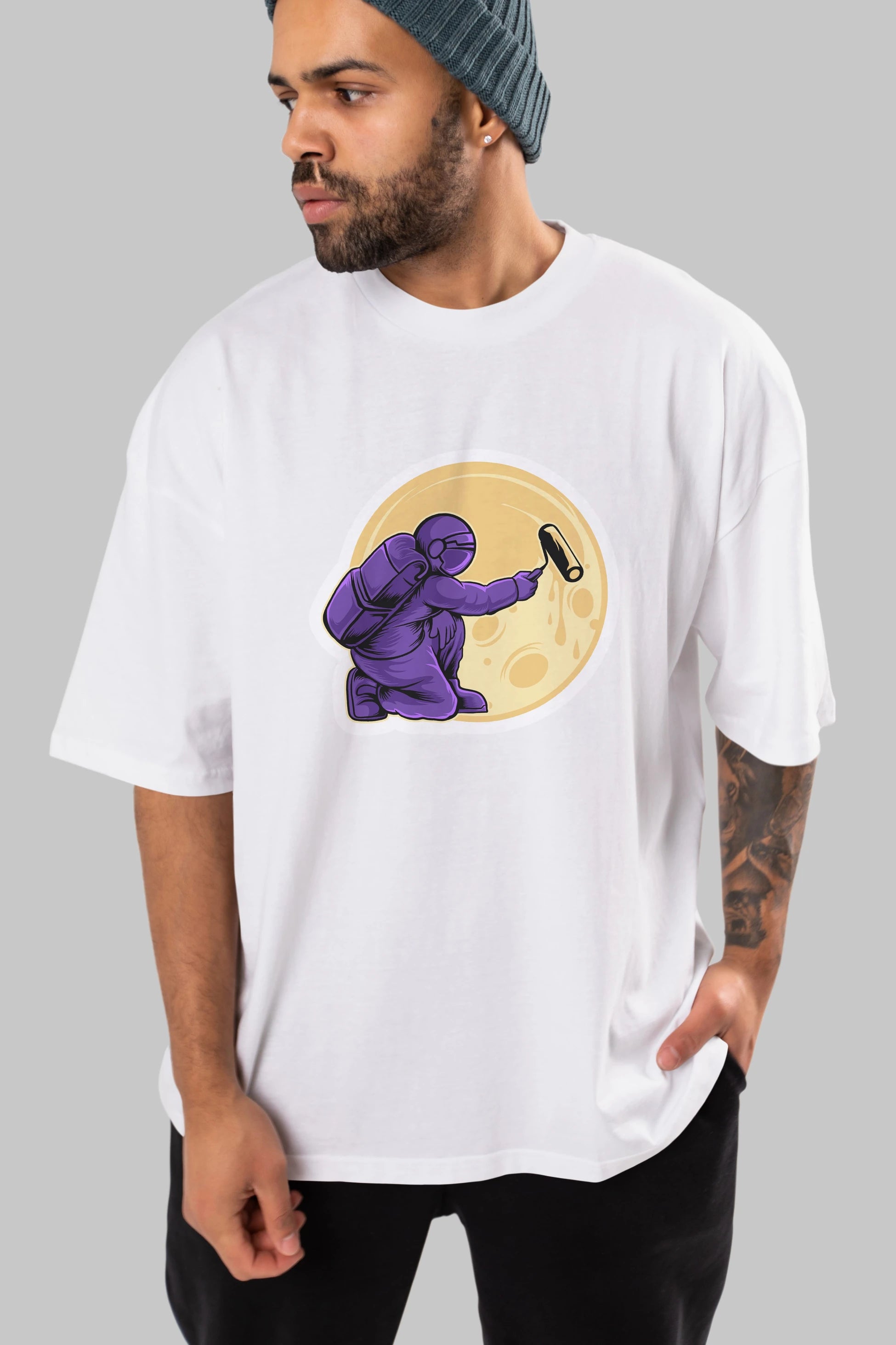 Astropaint Sticker Ön Baskılı Oversize t-shirt Erkek Kadın Unisex