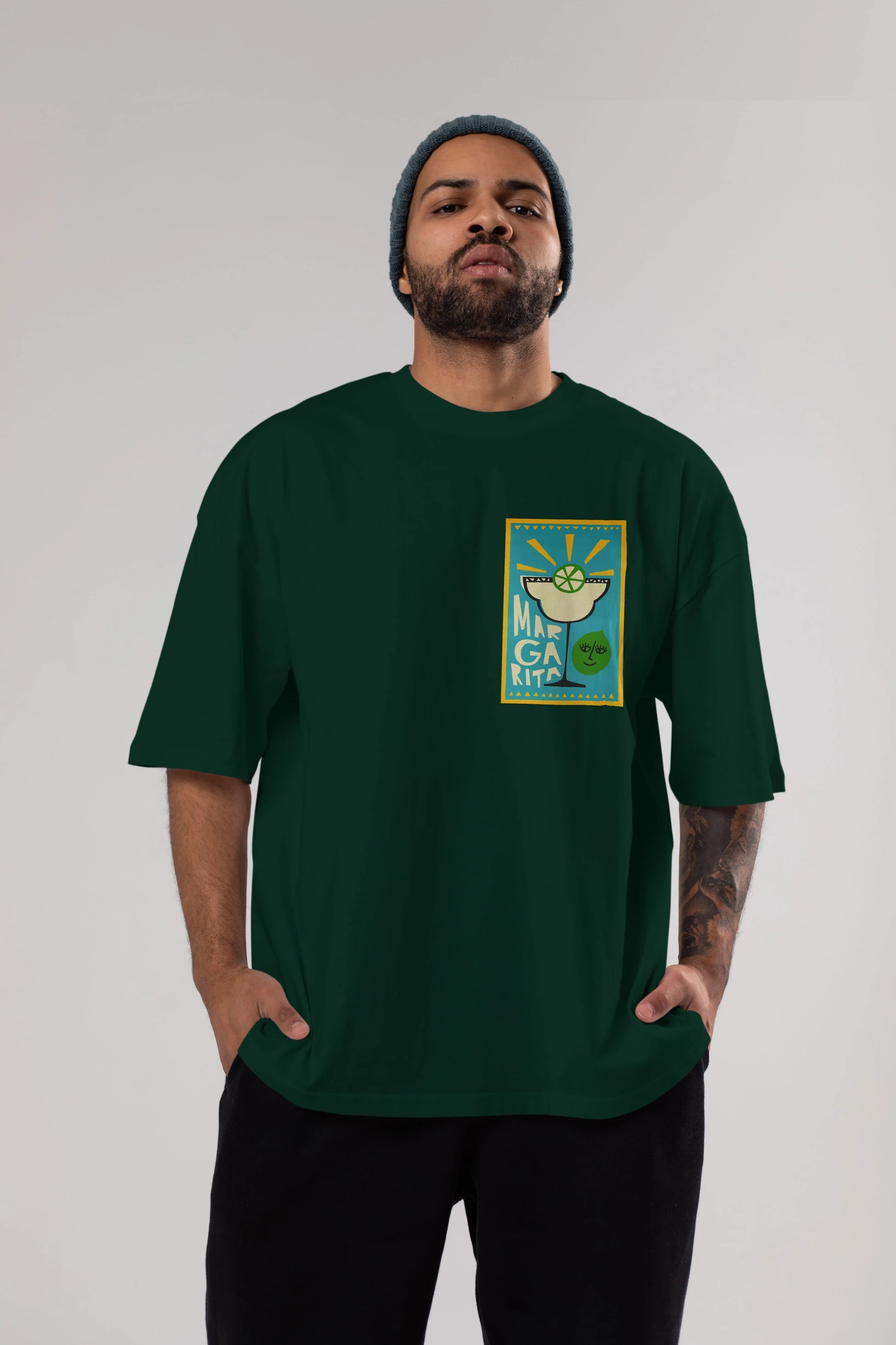 Margarita 4 Ön Sol Baskılı Oversize t-shirt Erkek Kadın Unisex %100 Pamuk Bisiklet Yaka tişort