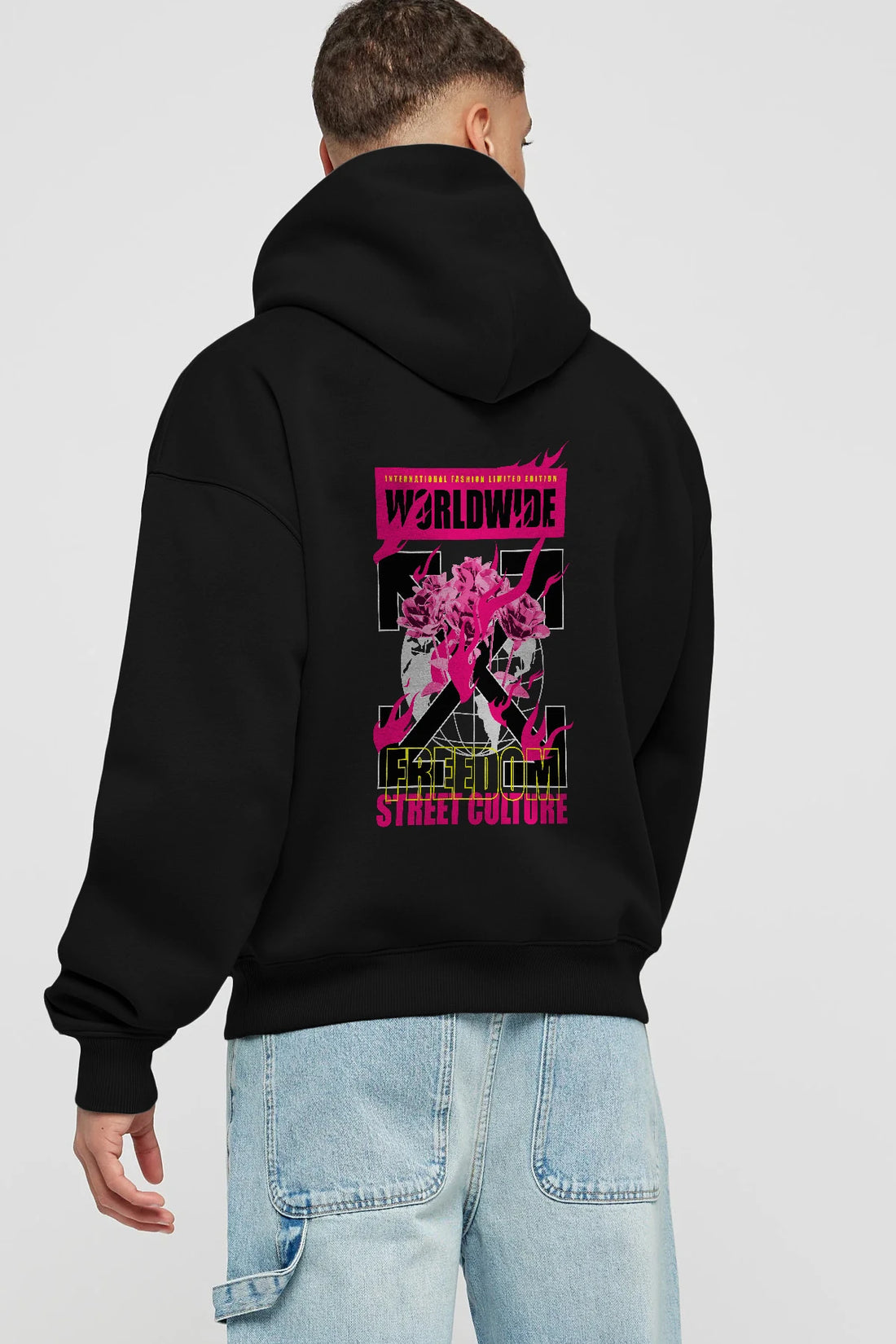 Freedom Street Culture Arka Baskılı Hoodie Oversize Kapüşonlu Sweatshirt Erkek Kadın Unisex