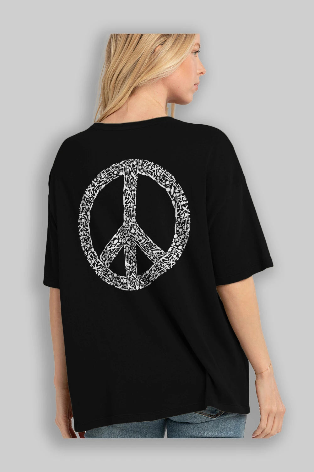 War Peace Arka Baskılı Oversize t-shirt %100 pamuk Erkek Kadın Unisex