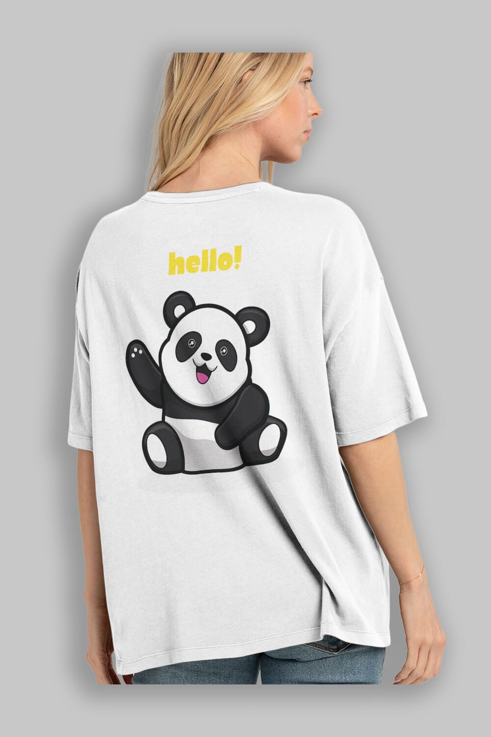 Hello Panda Arka Baskılı Oversize t-shirt Erkek Kadın Unisex