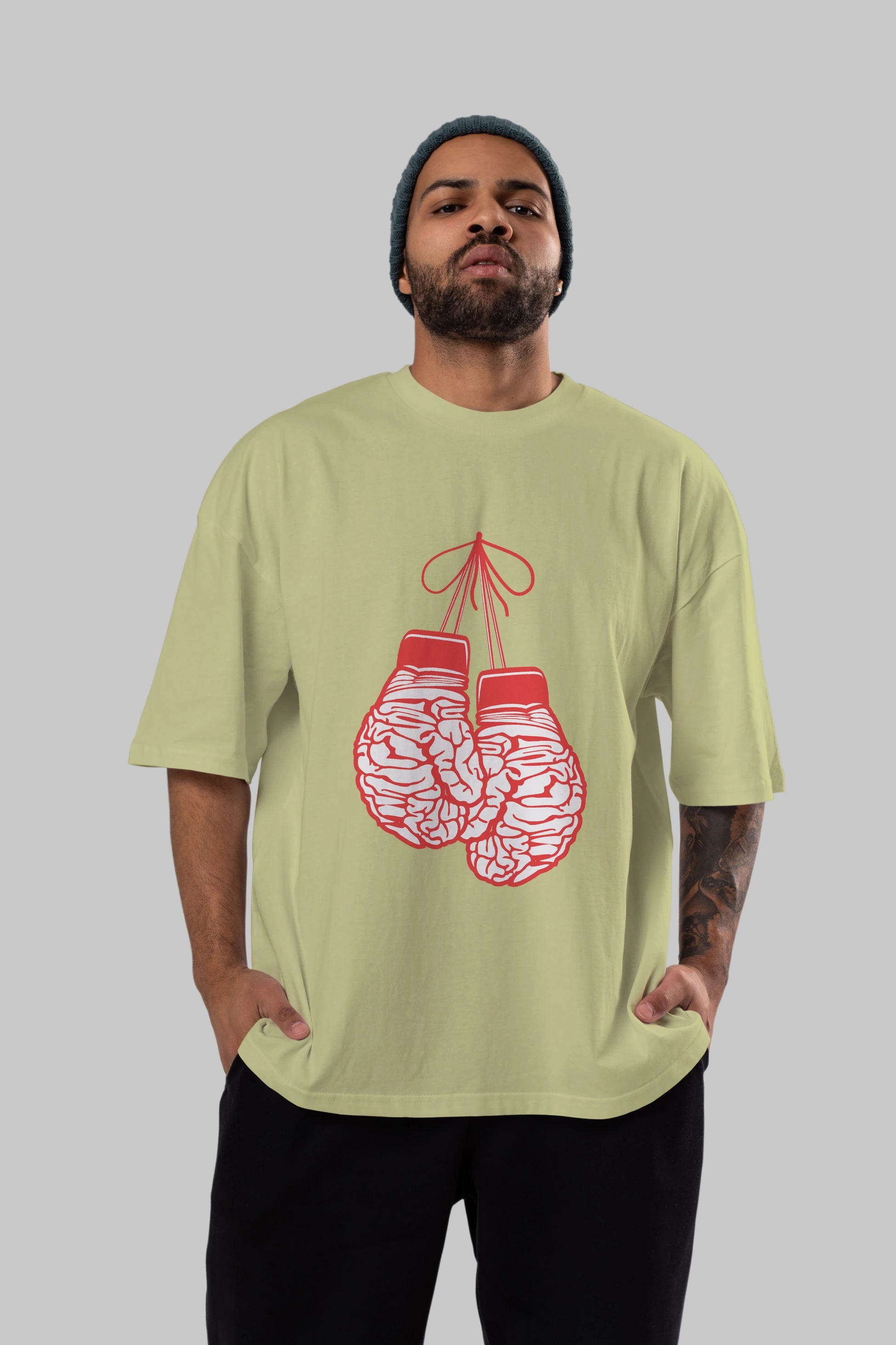 Brain Gloves Ön Baskılı Oversize t-shirt %100 pamuk Erkek Kadın Unisex