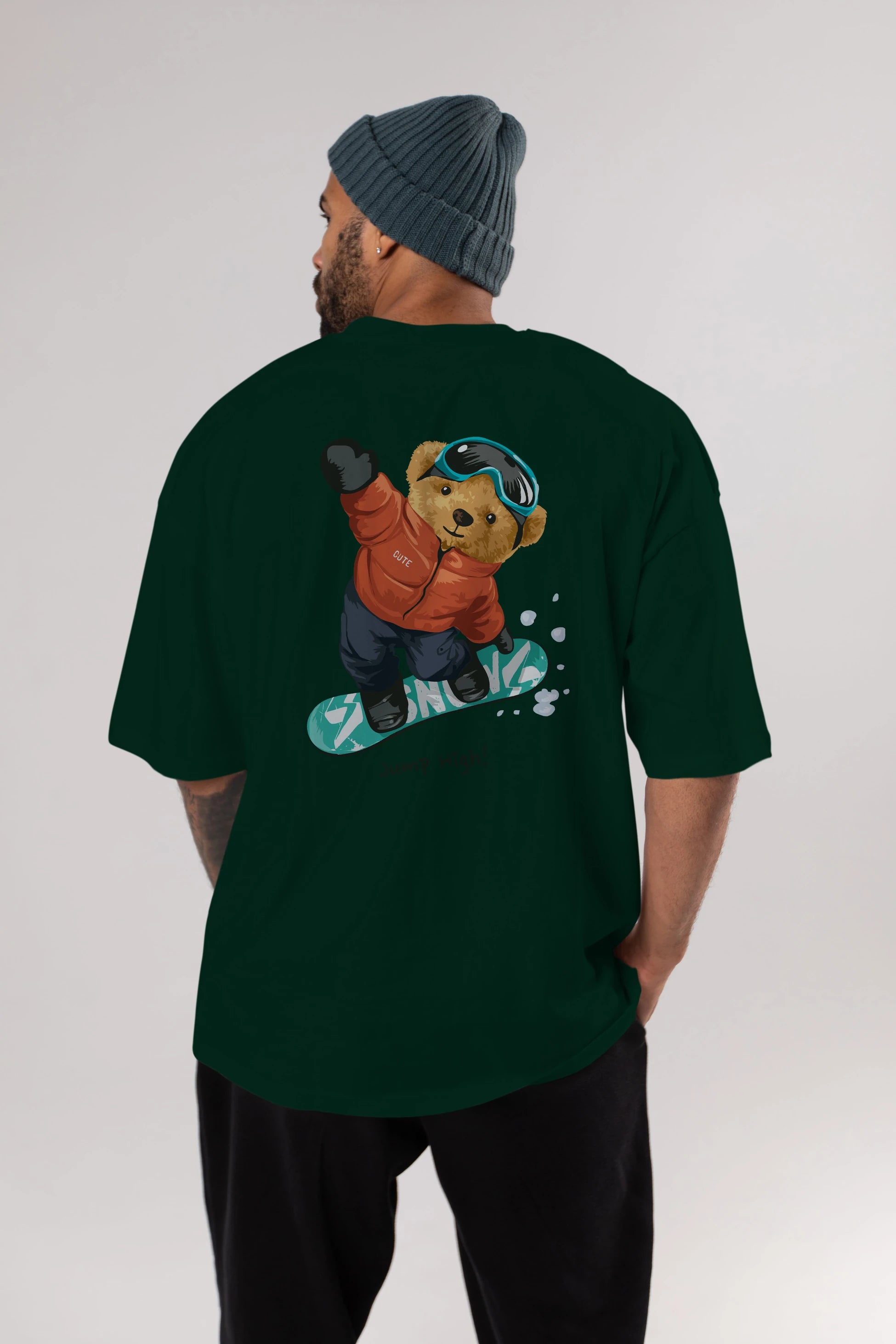 Teddy Bear Jump High Arka Baskılı Oversize t-shirt Erkek Kadın Unisex %100 Pamuk