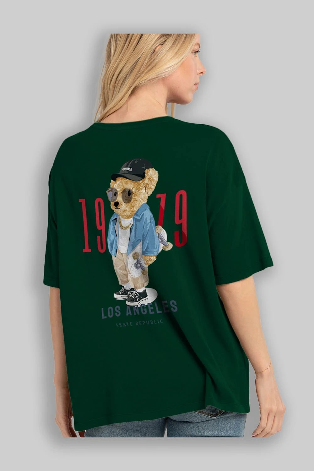 Teddy Bear Los Angeles Arka Baskılı Oversize t-shirt Erkek Kadın Unisex %100 Pamuk