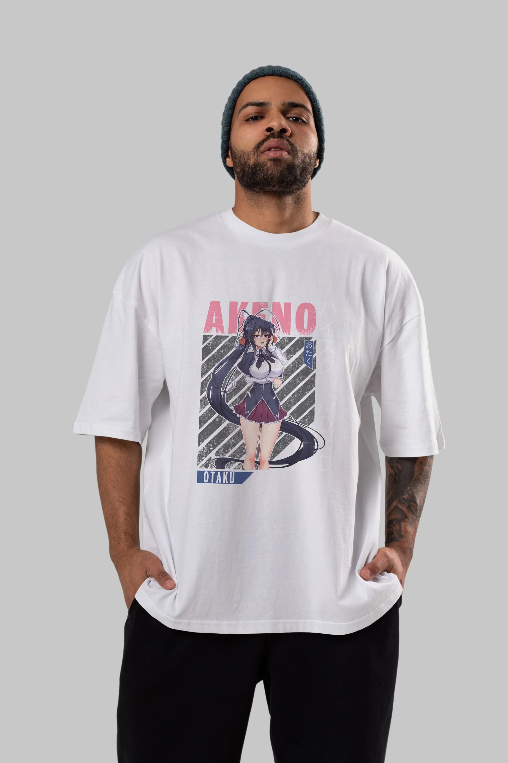 Akeno Himejima 4 Anime Ön Baskılı Oversize t-shirt %100 pamuk Erkek Kadın Unisex