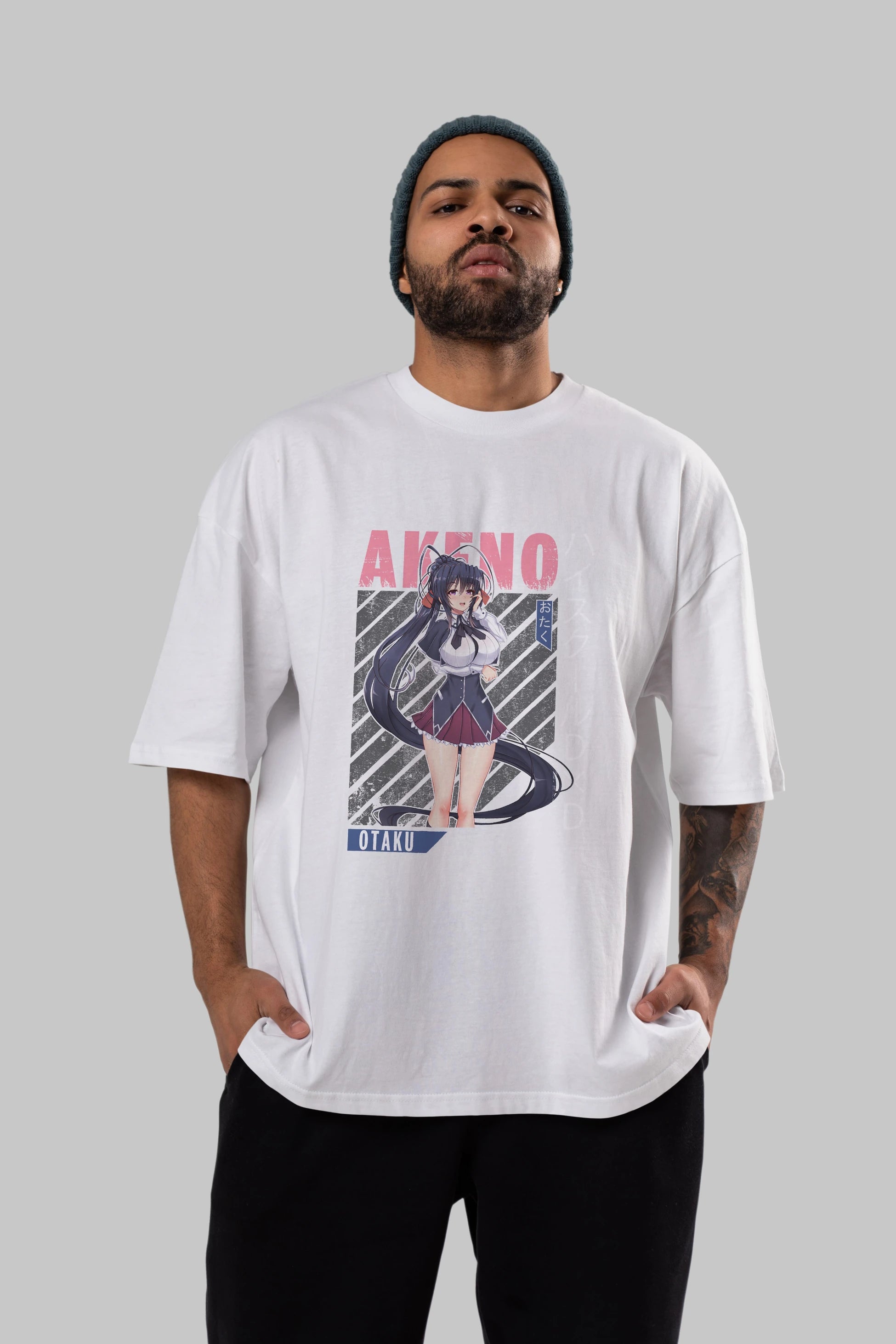 Akeno Himejima 4 Anime Ön Baskılı Oversize t-shirt %100 pamuk Erkek Kadın Unisex