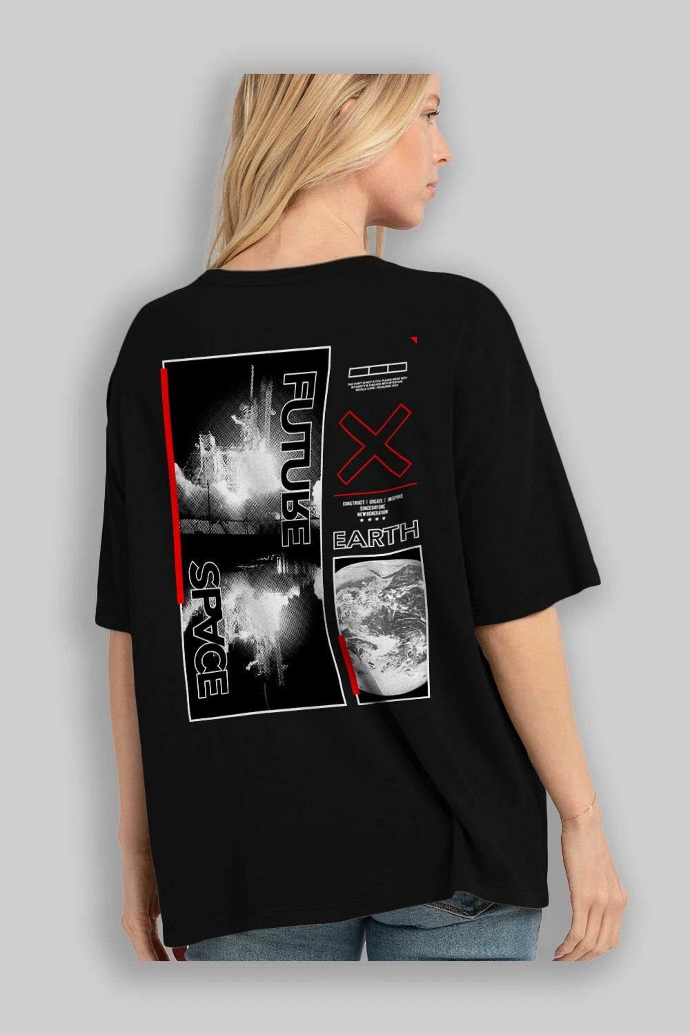 Future Space Arka Baskılı Oversize t-shirt Erkek Kadın Unisex