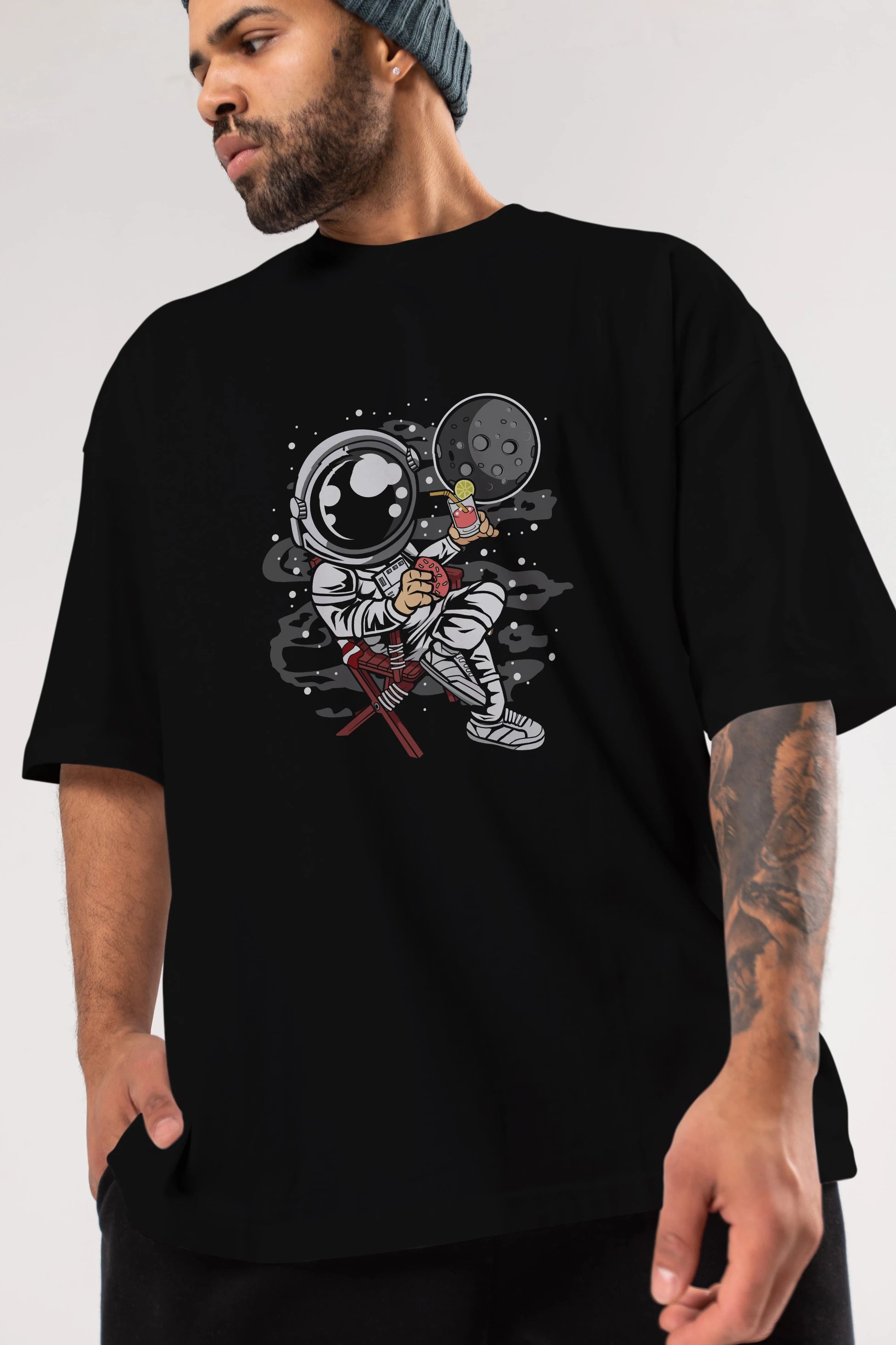 Holiday Astronaut Ön Baskılı Oversize t-shirt Erkek Kadın Unisex