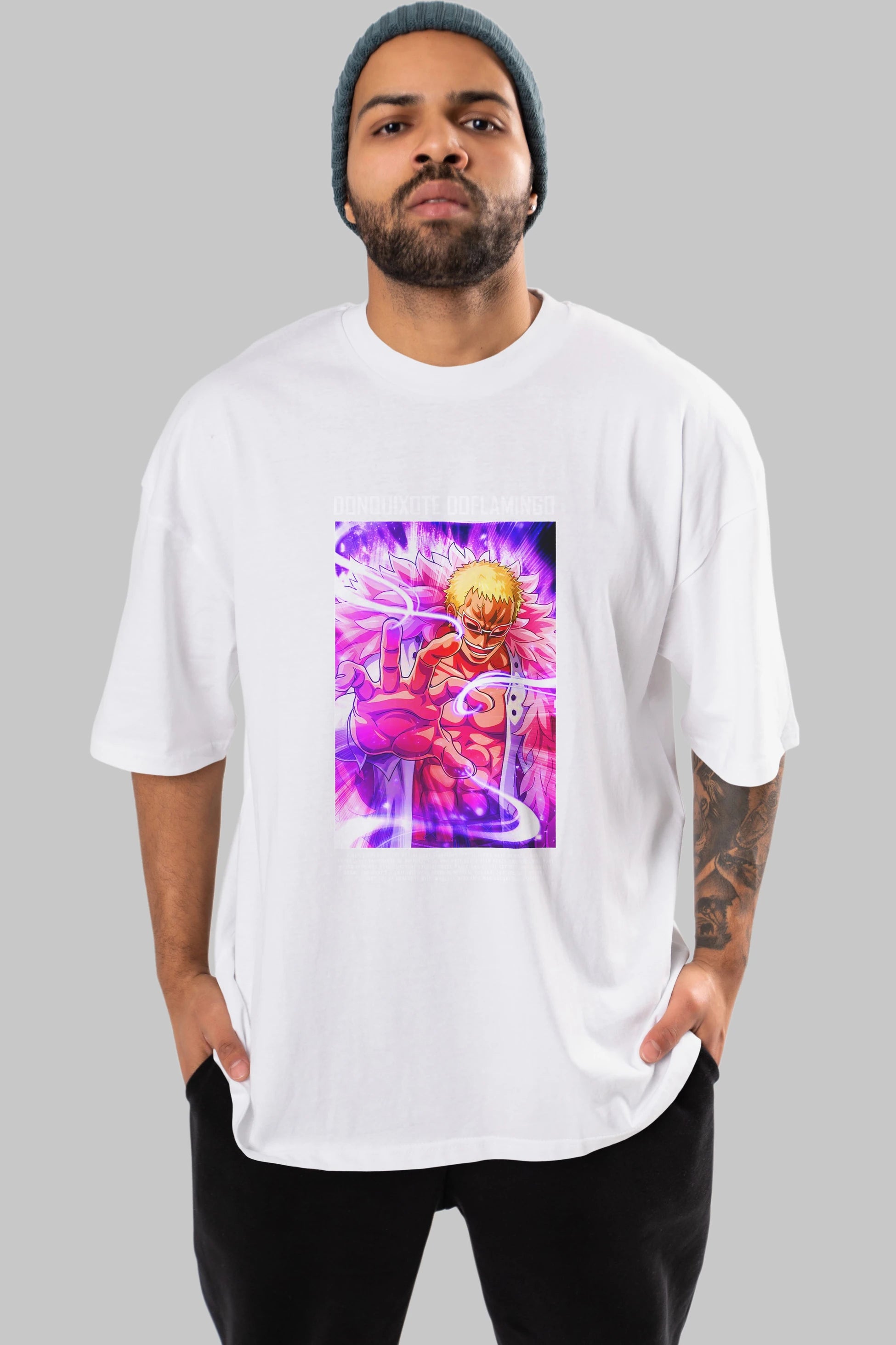 Doflamingo Anime Ön Baskılı Oversize t-shirt Erkek Kadın Unisex