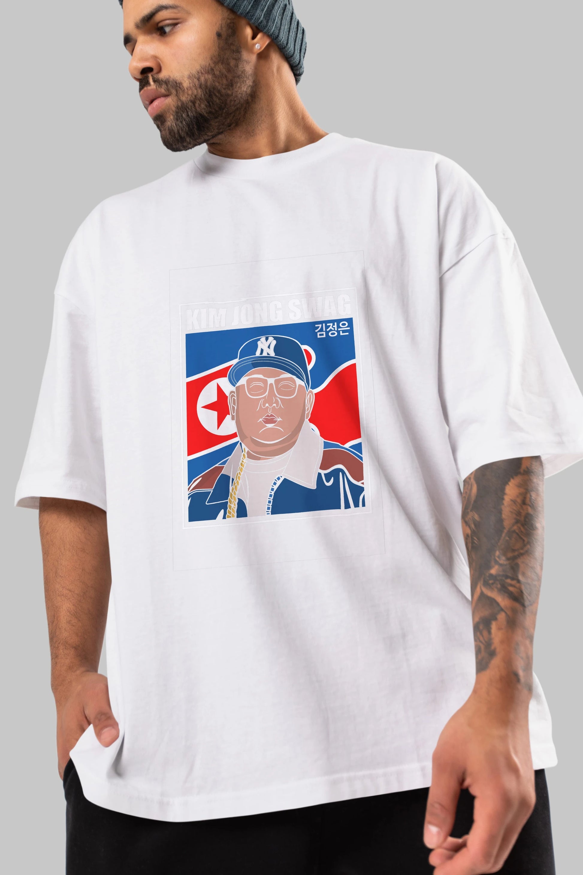 King Jong Swag Ön Baskılı Oversize t-shirt Erkek Kadın Unisex %100 Pamuk tişort