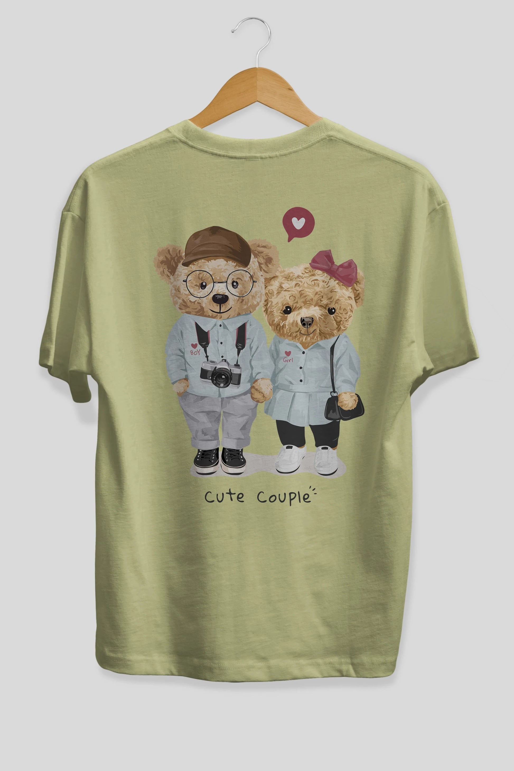 Teddy Bear Cute Couple Arka Baskılı Oversize t-shirt Erkek Kadın Unisex %100 Pamuk