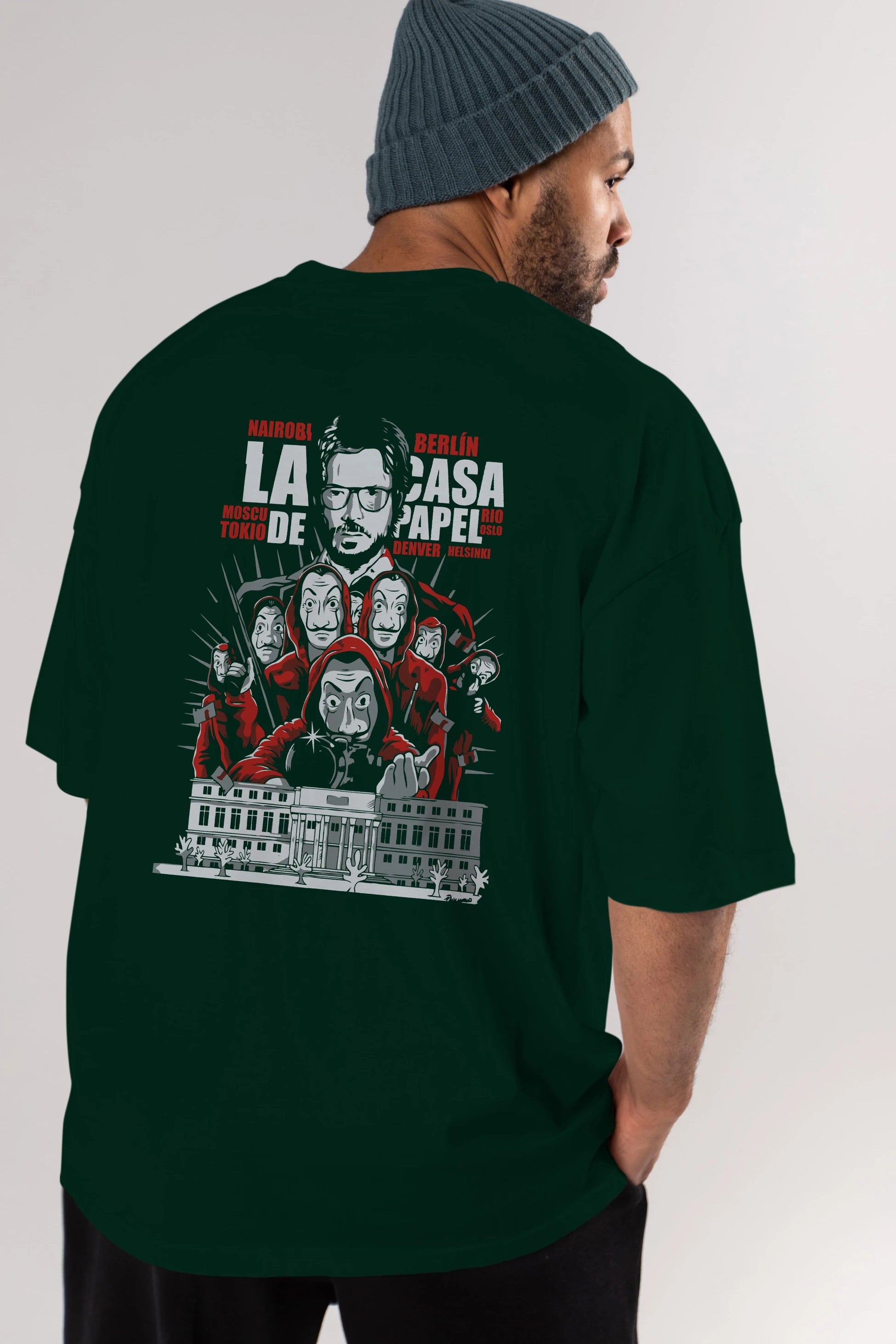 La Casa De Papel (2) Arka Baskılı Oversize t-shirt Erkek Kadın Unisex %100 Pamuk Bisiklet Yaka tişort