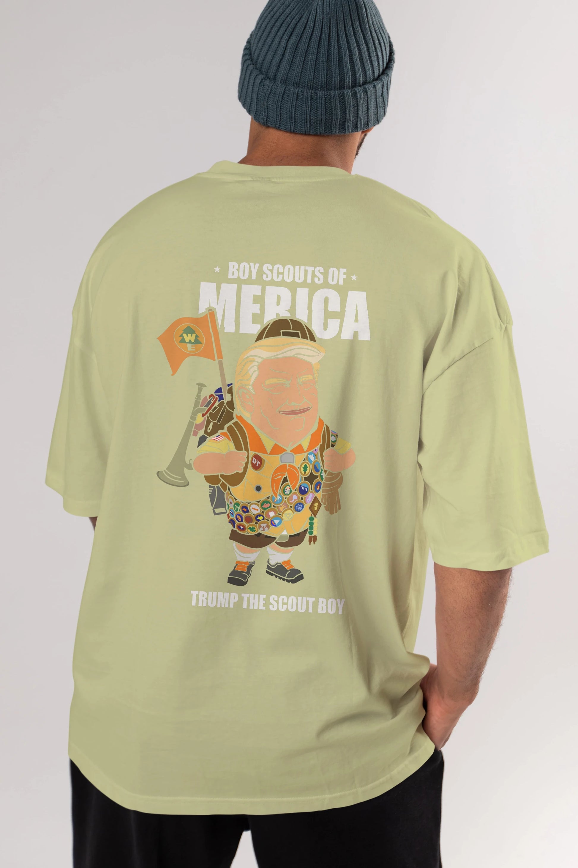 Trump Scout Boy Arka Baskılı Oversize t-shirt Erkek Kadın Unisex %100 Pamuk tişort