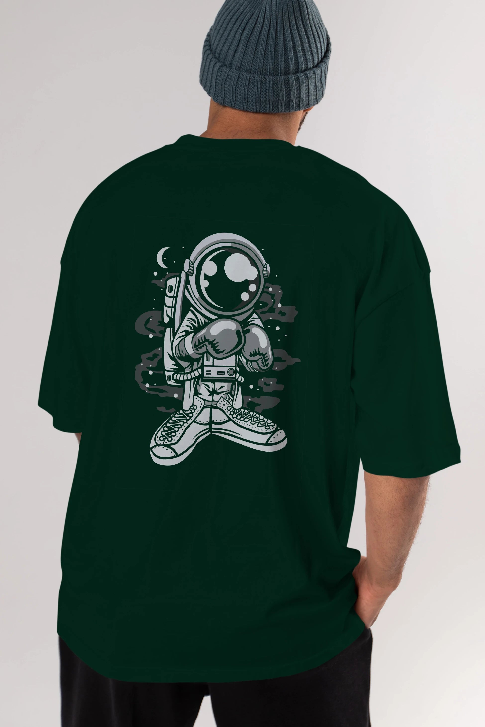 Astronaut Boxer Arka Baskılı Oversize t-shirt Erkek Kadın Unisex