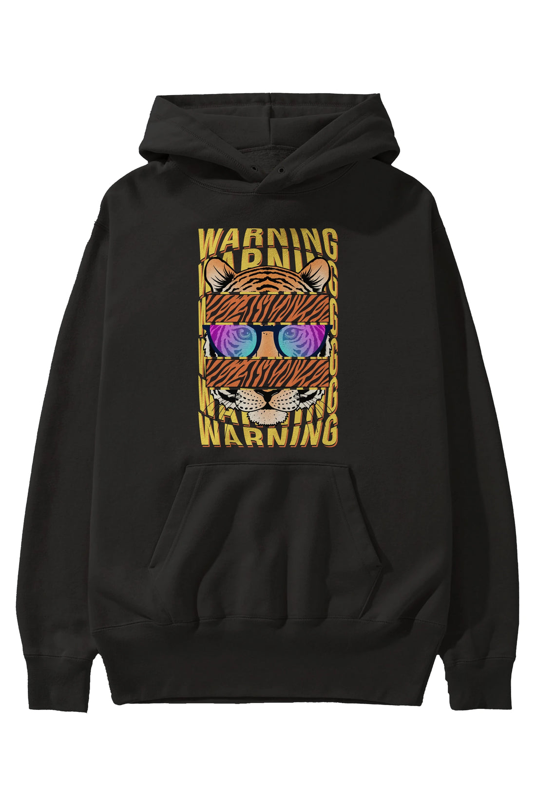 Warning Yazılı Ön Baskılı Oversize Hoodie Kapüşonlu Sweatshirt Erkek Kadın Unisex