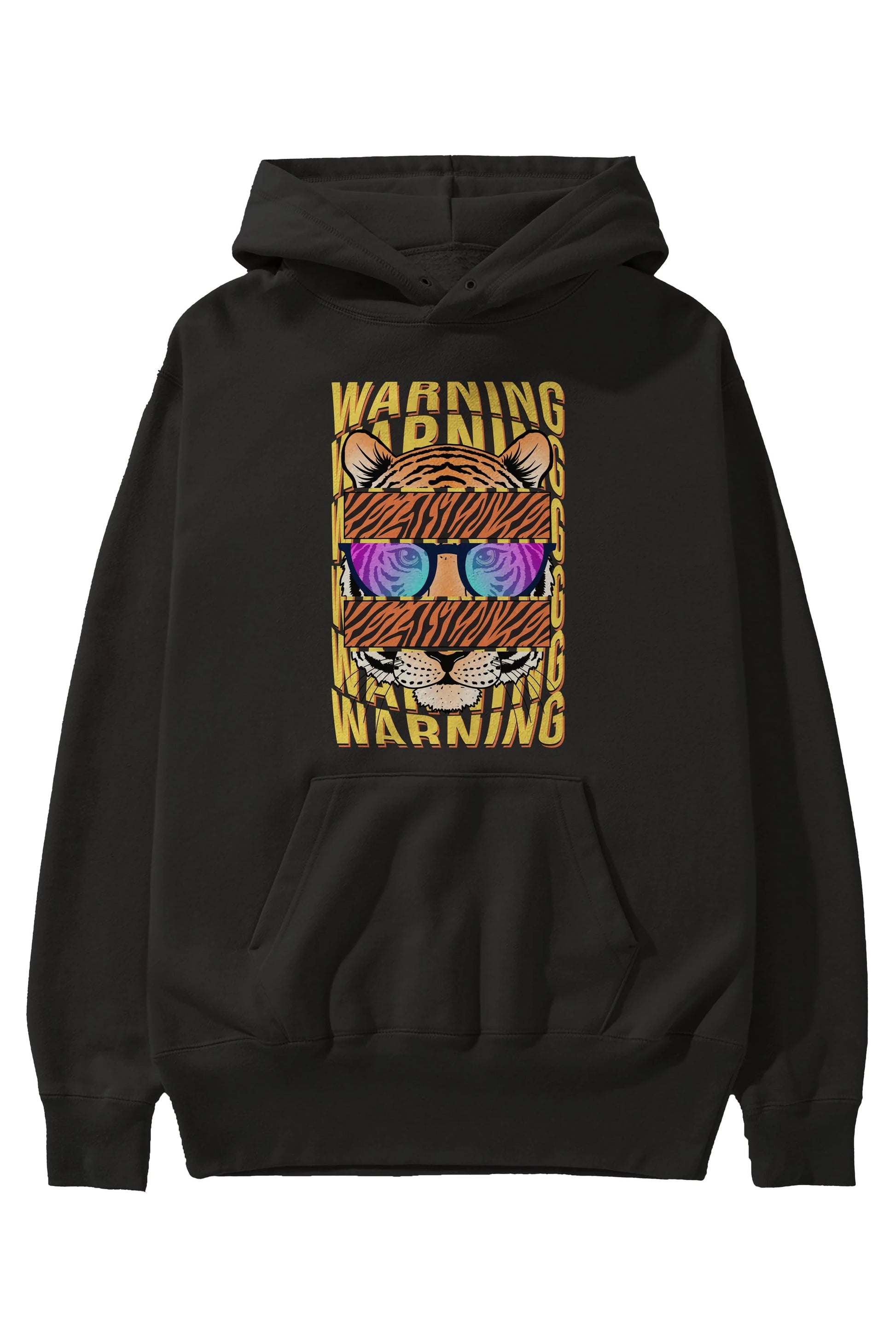 Warning Yazılı Ön Baskılı Oversize Hoodie Kapüşonlu Sweatshirt Erkek Kadın Unisex