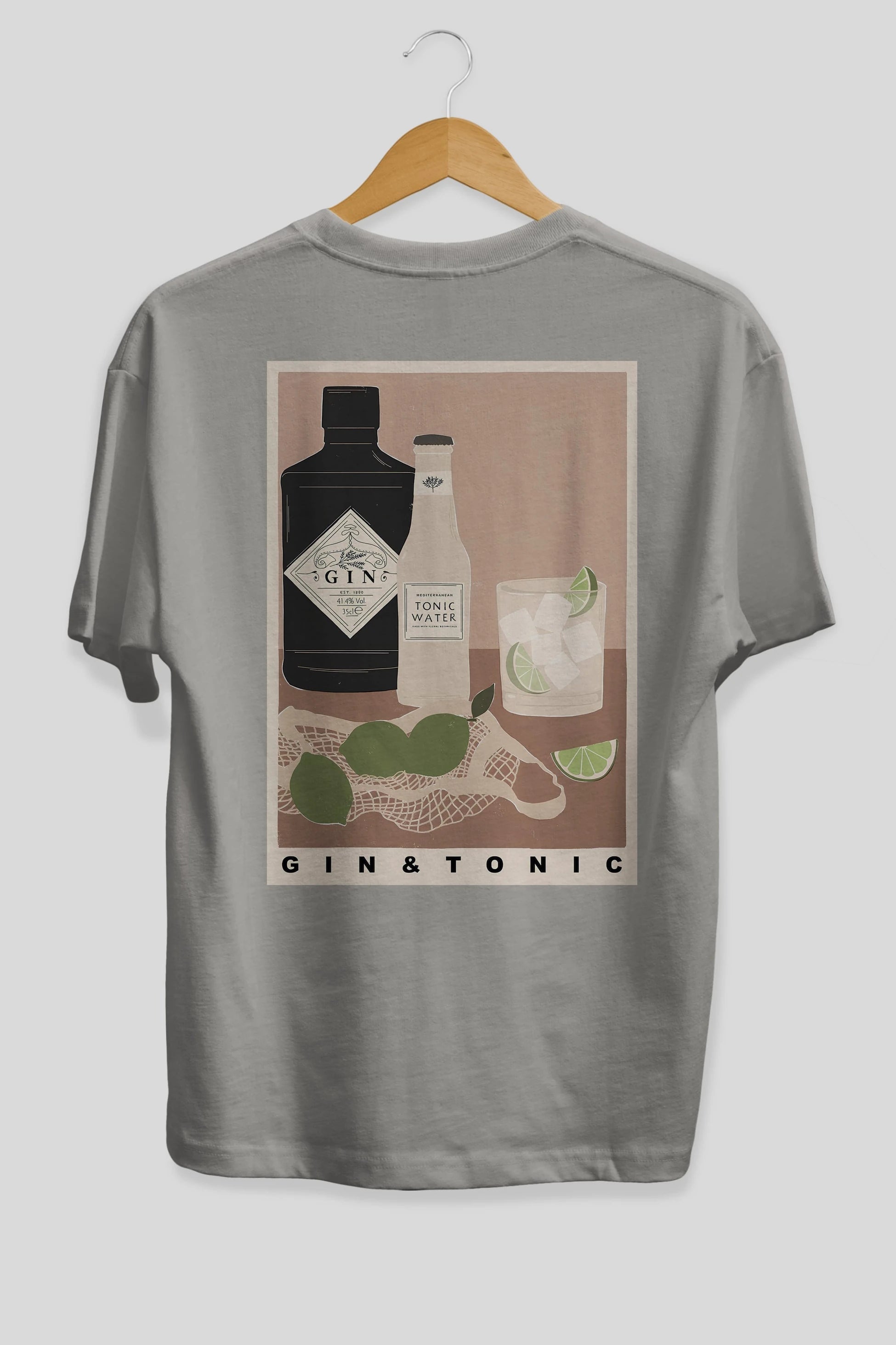 Gin Tonic Arka Baskılı Oversize t-shirt Erkek Kadın Unisex %100 Pamuk Bisiklet Yaka tişort