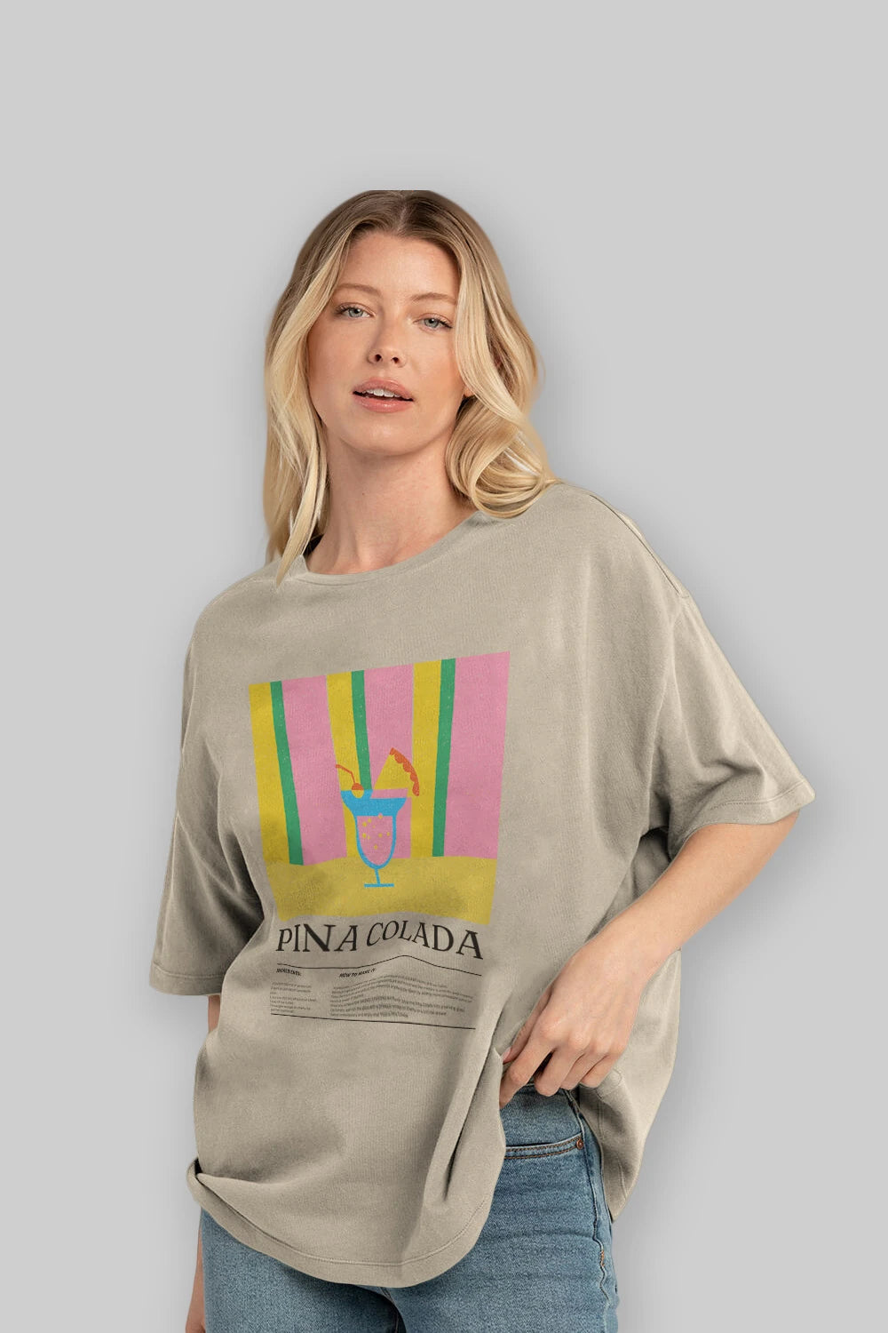 Pina Colada Kokteyl Ön Baskılı Oversize t-shirt Erkek Kadın %100 Pamuk Bisiklet Yaka tişort