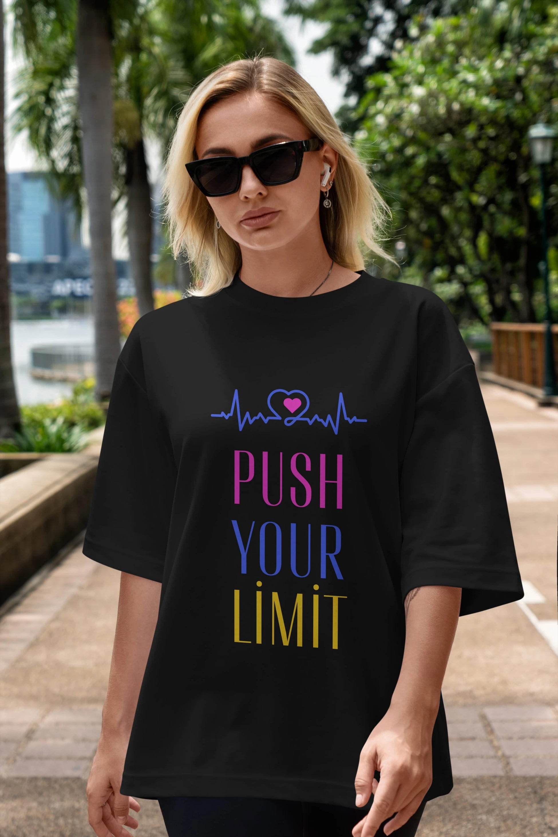 Push Your Limit Yazılı Ön Baskılı Oversize t-shirt Erkek Kadın Unisex