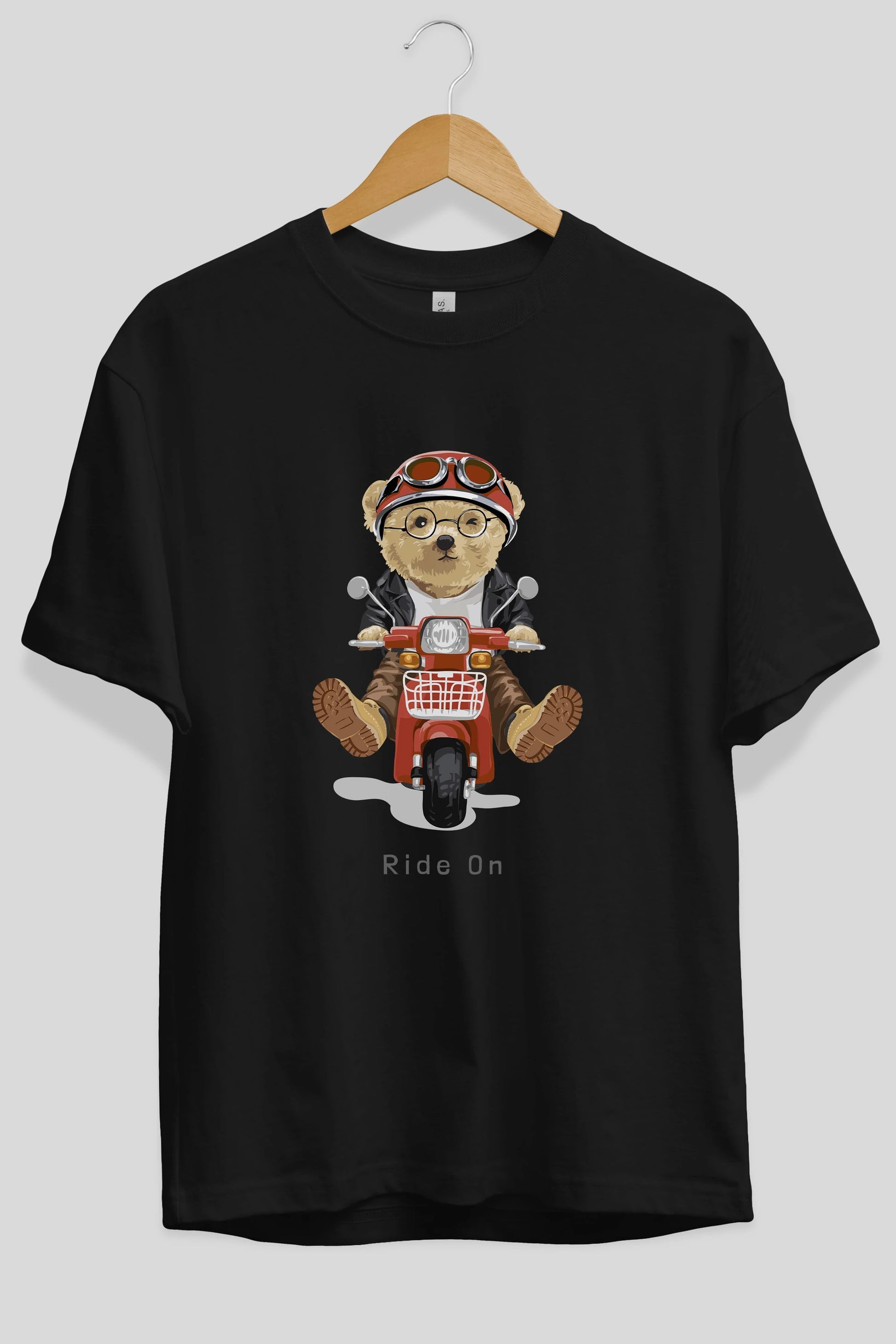 Teddy Bear Ride On Ön Baskılı Oversize t-shirt Erkek Kadın Unisex %100 Pamuk