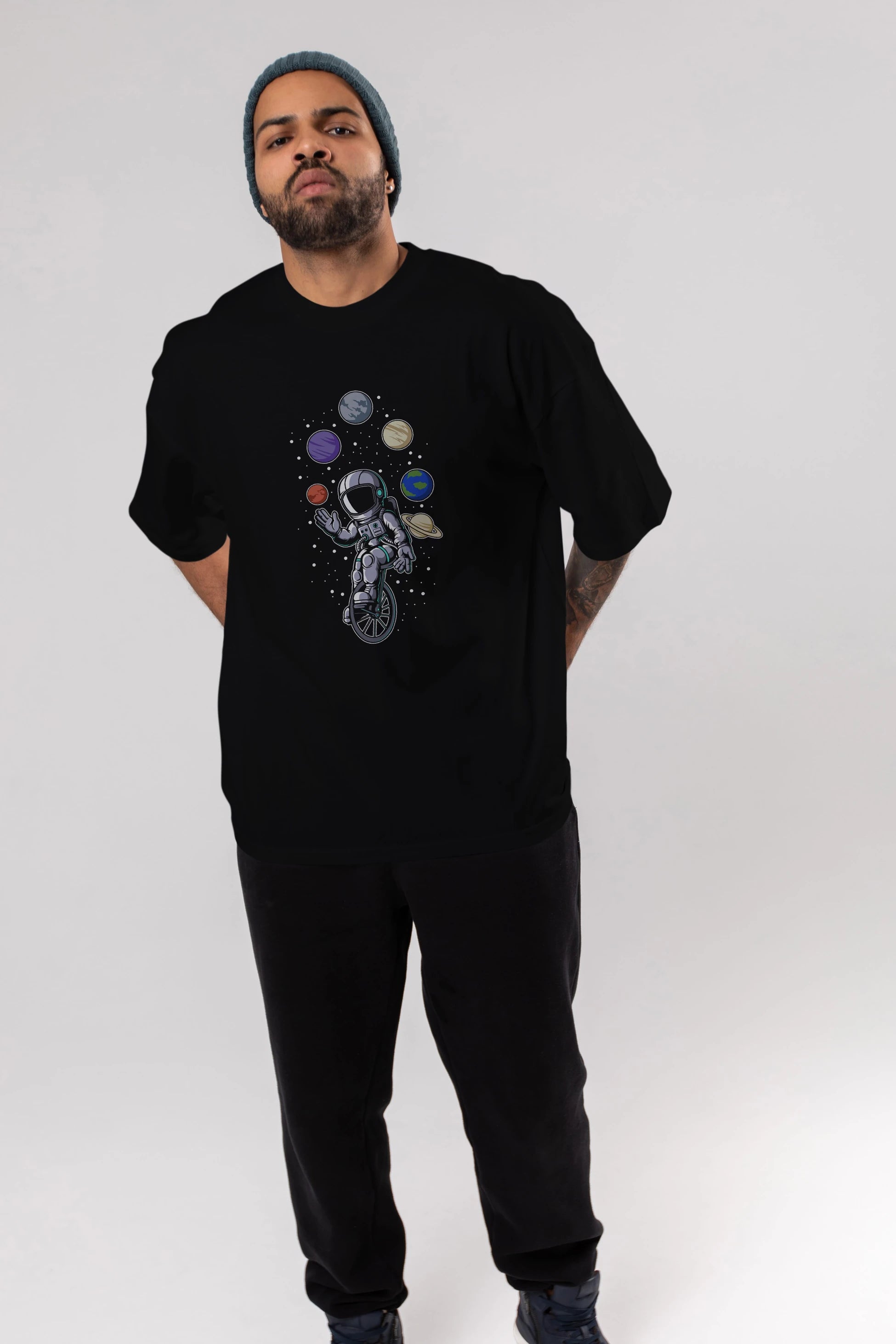 Astronaut Circus Ön Baskılı Oversize t-shirt Erkek Kadın Unisex