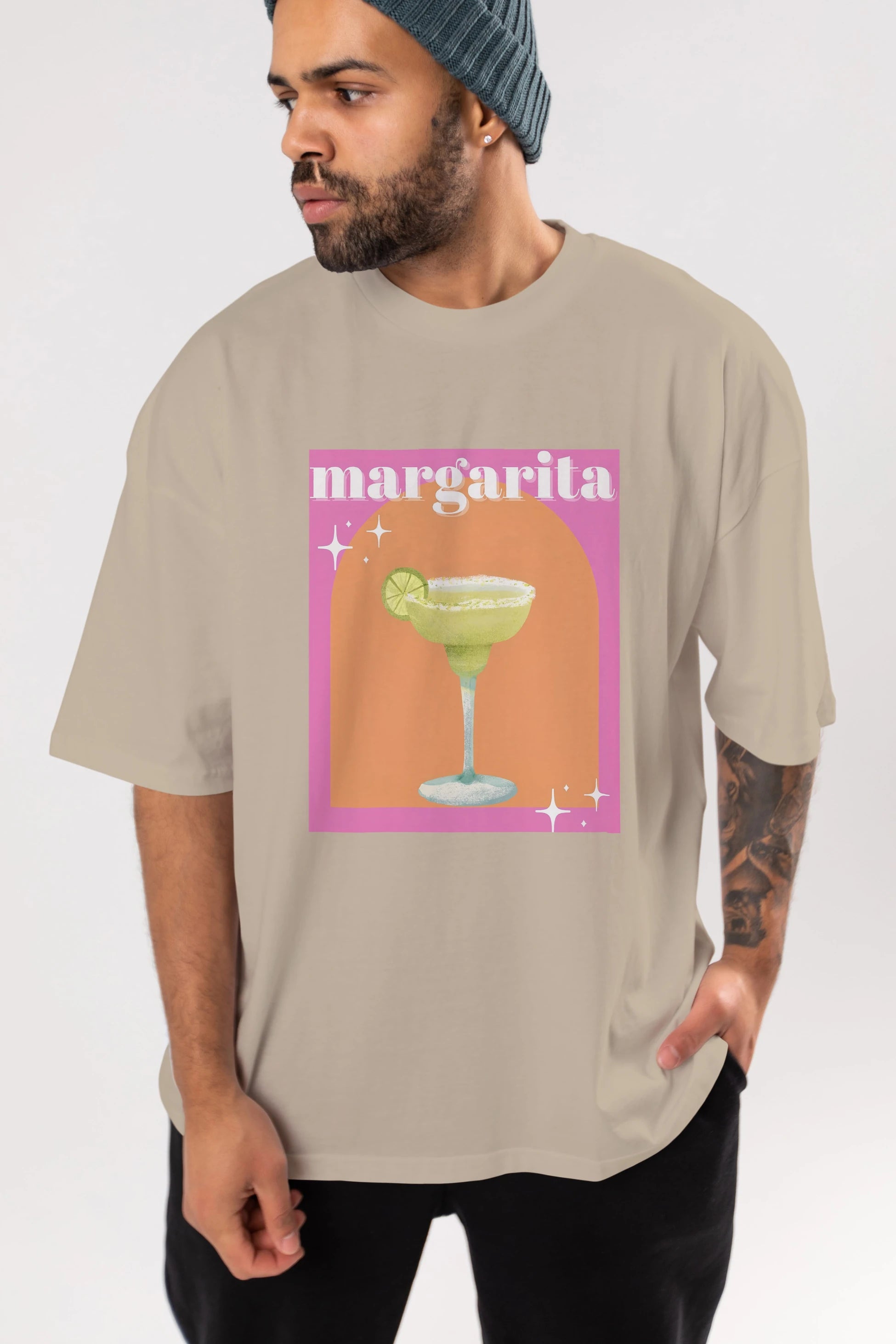 Margarita 7 Ön Baskılı Oversize t-shirt Erkek Kadın Unisex %100 Pamuk Bisiklet Yaka tişort