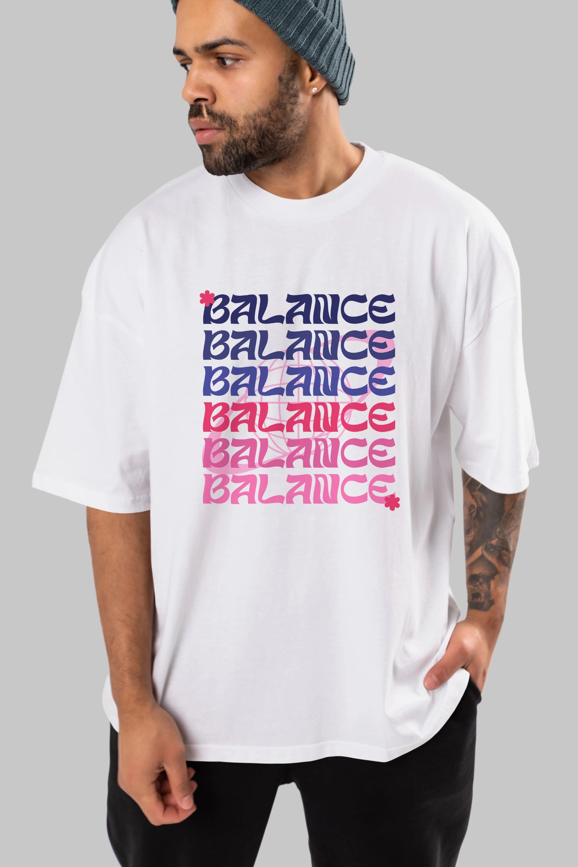 Balance Yazılı Ön Baskılı Oversize t-shirt Erkek Kadın Unisex