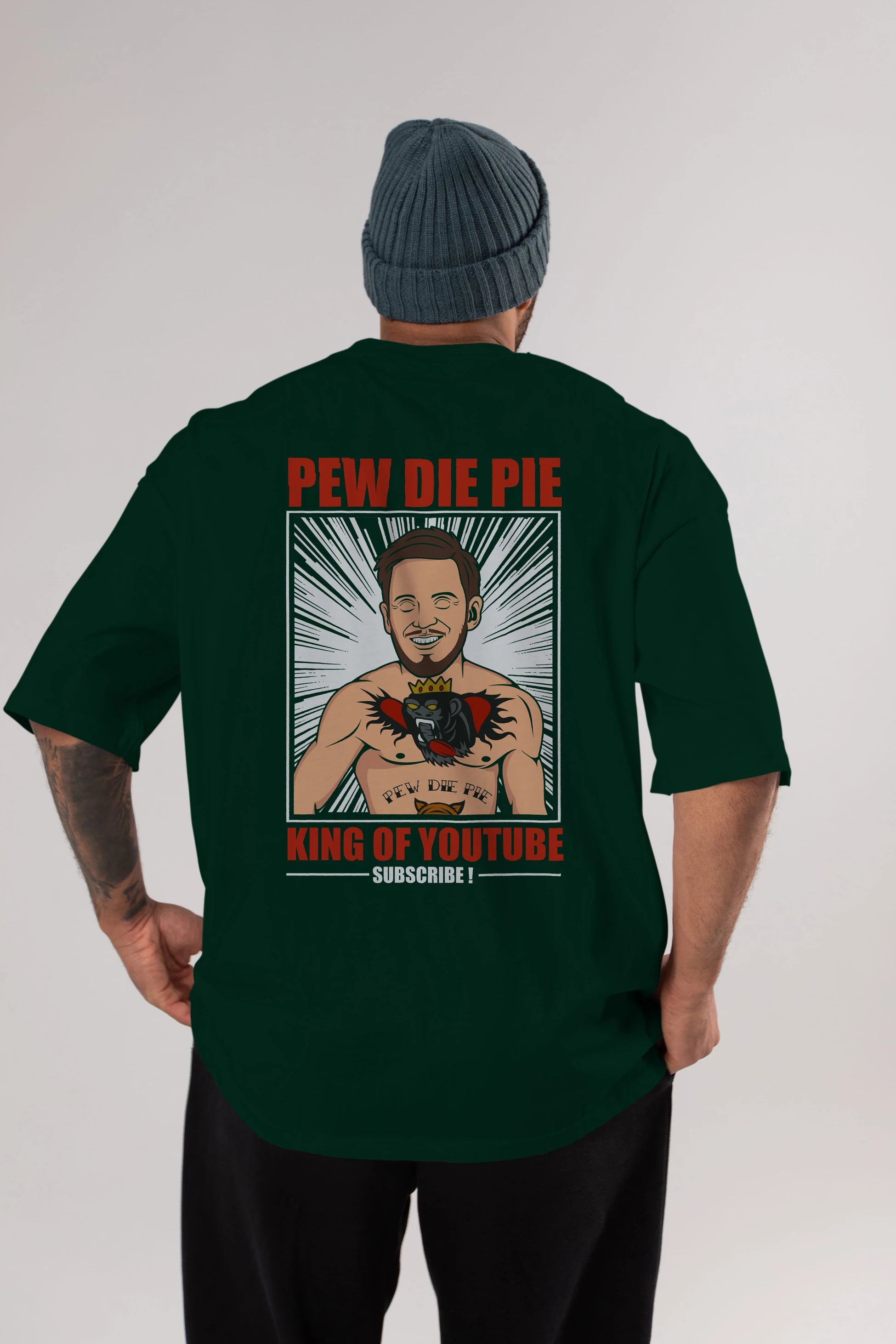 Pew Die Pie Fighter Arka Baskılı Oversize t-shirt Erkek Kadın Unisex %100 Pamuk tişort
