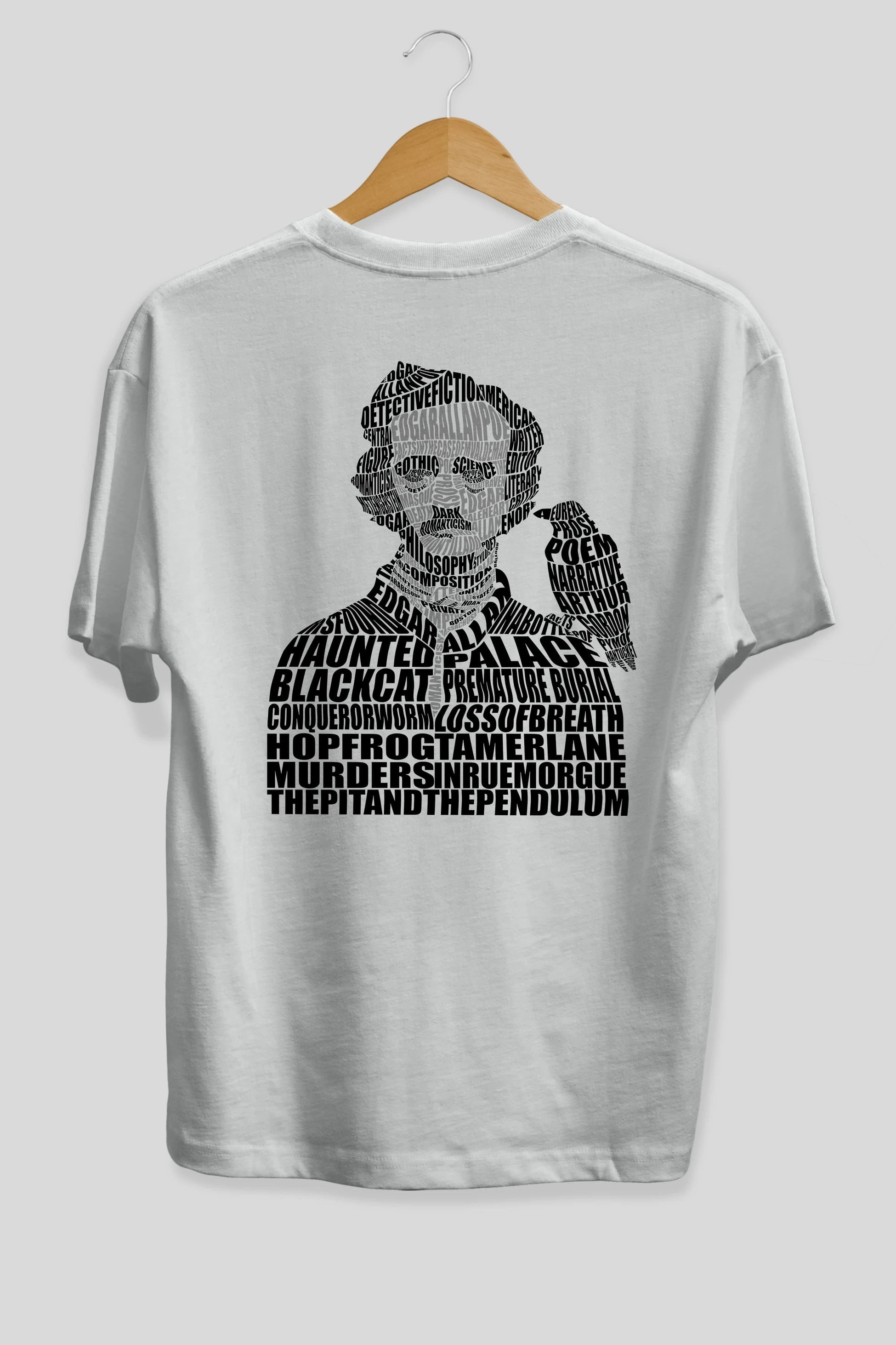 Edgar Alan Poe Calligram Arka Baskılı Oversize t-shirt %100 pamuk Erkek Kadın Unisex
