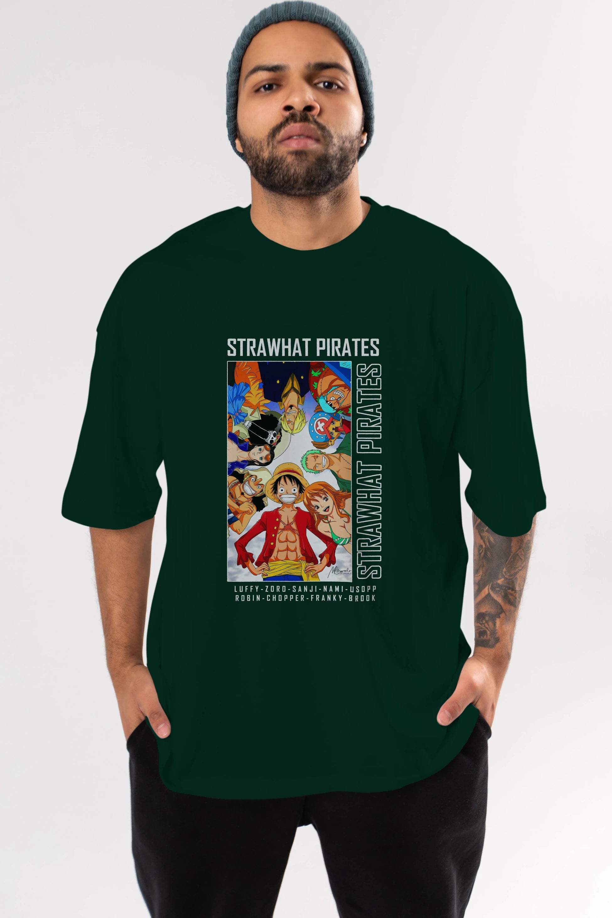 Luffy Strahwat Anime Ön Baskılı Oversize t-shirt Erkek Kadın Unisex