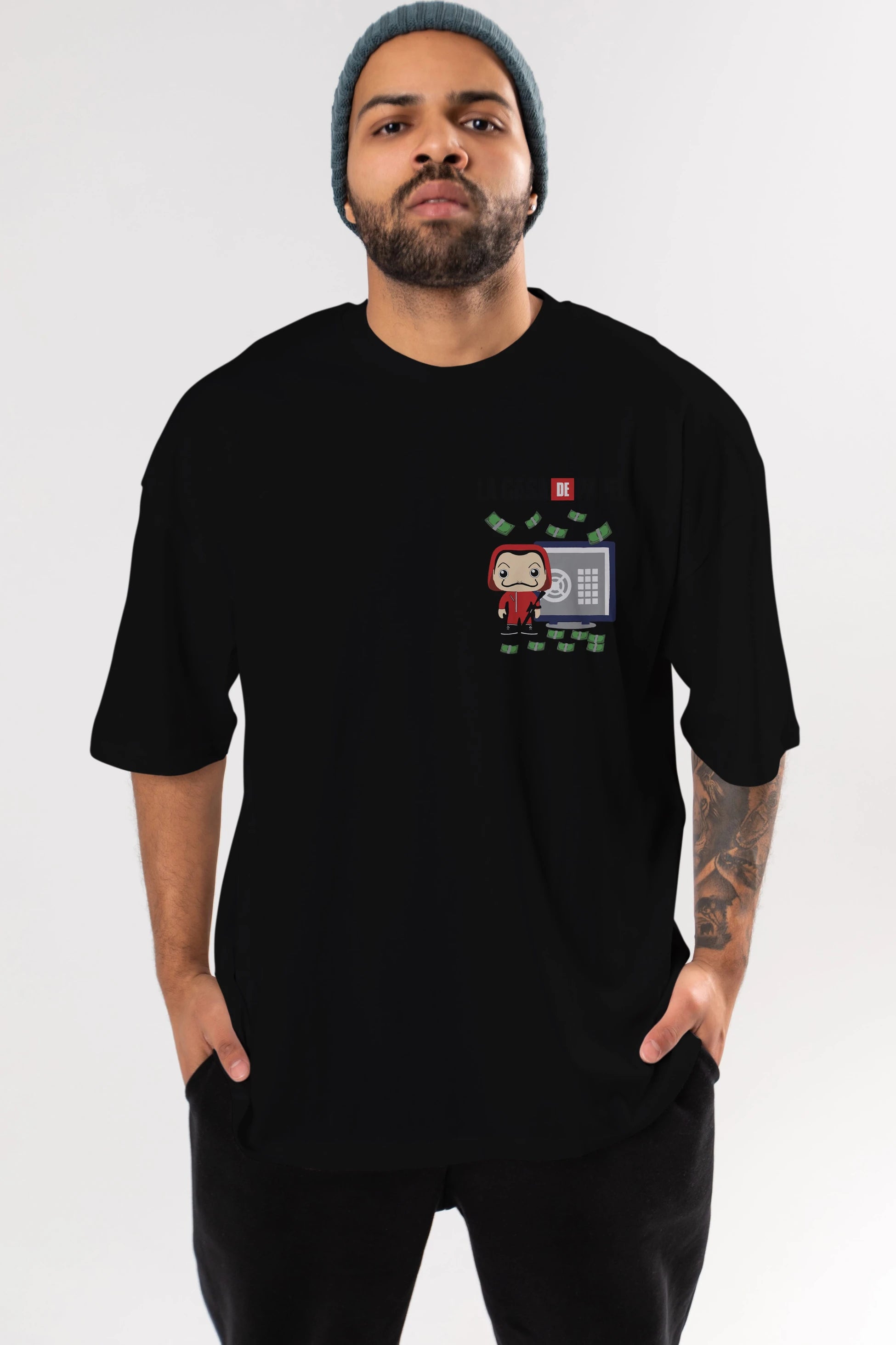 La Casa De Papel (4) Ön Sol Baskılı Oversize t-shirt Erkek Kadın Unisex %100 Pamuk Bisiklet Yaka tişort