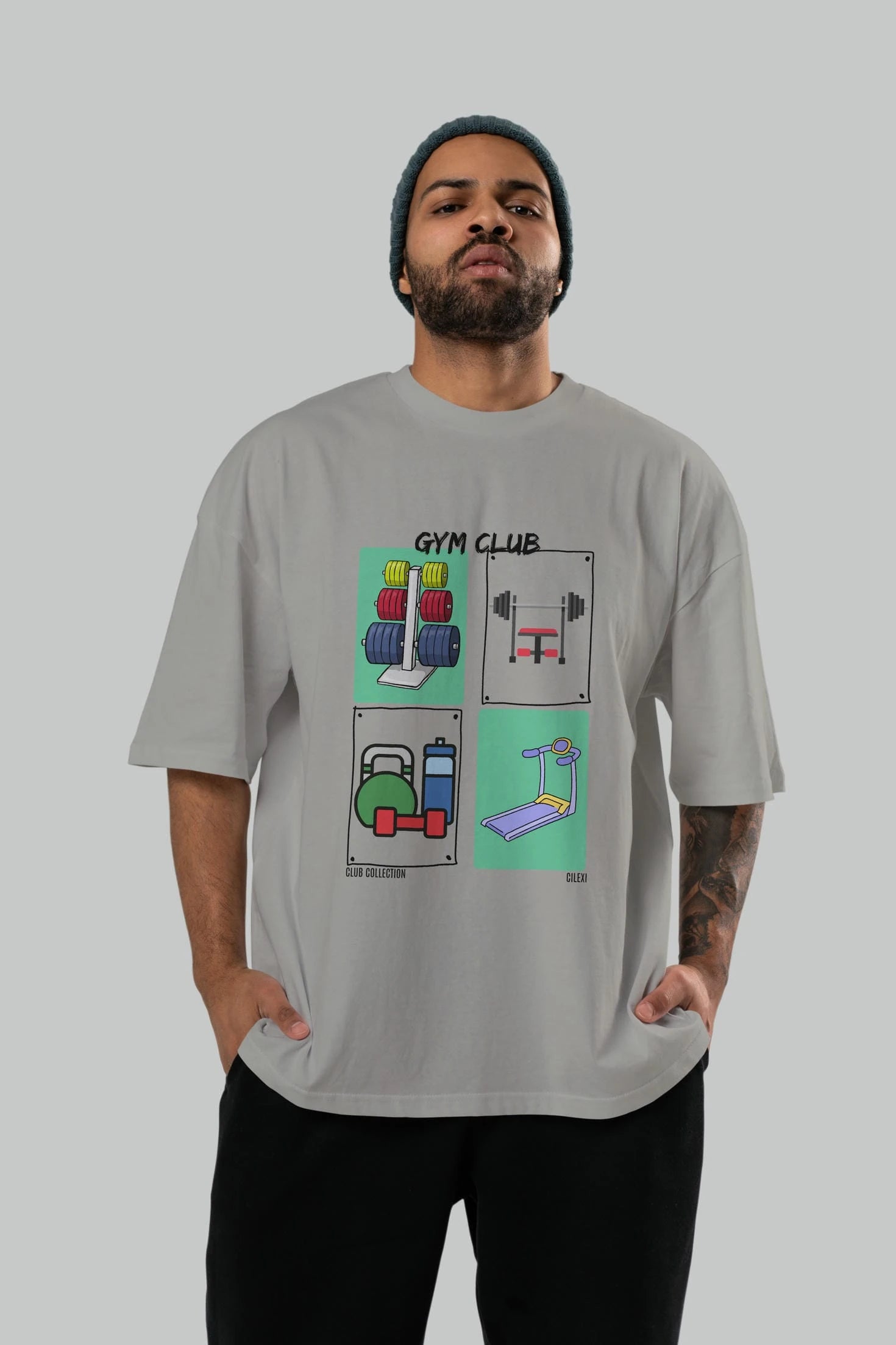 Gym Club ön Baskılı Oversize t-shirt Erkek Kadın %100 Pamuk Bisiklet Yaka tişort