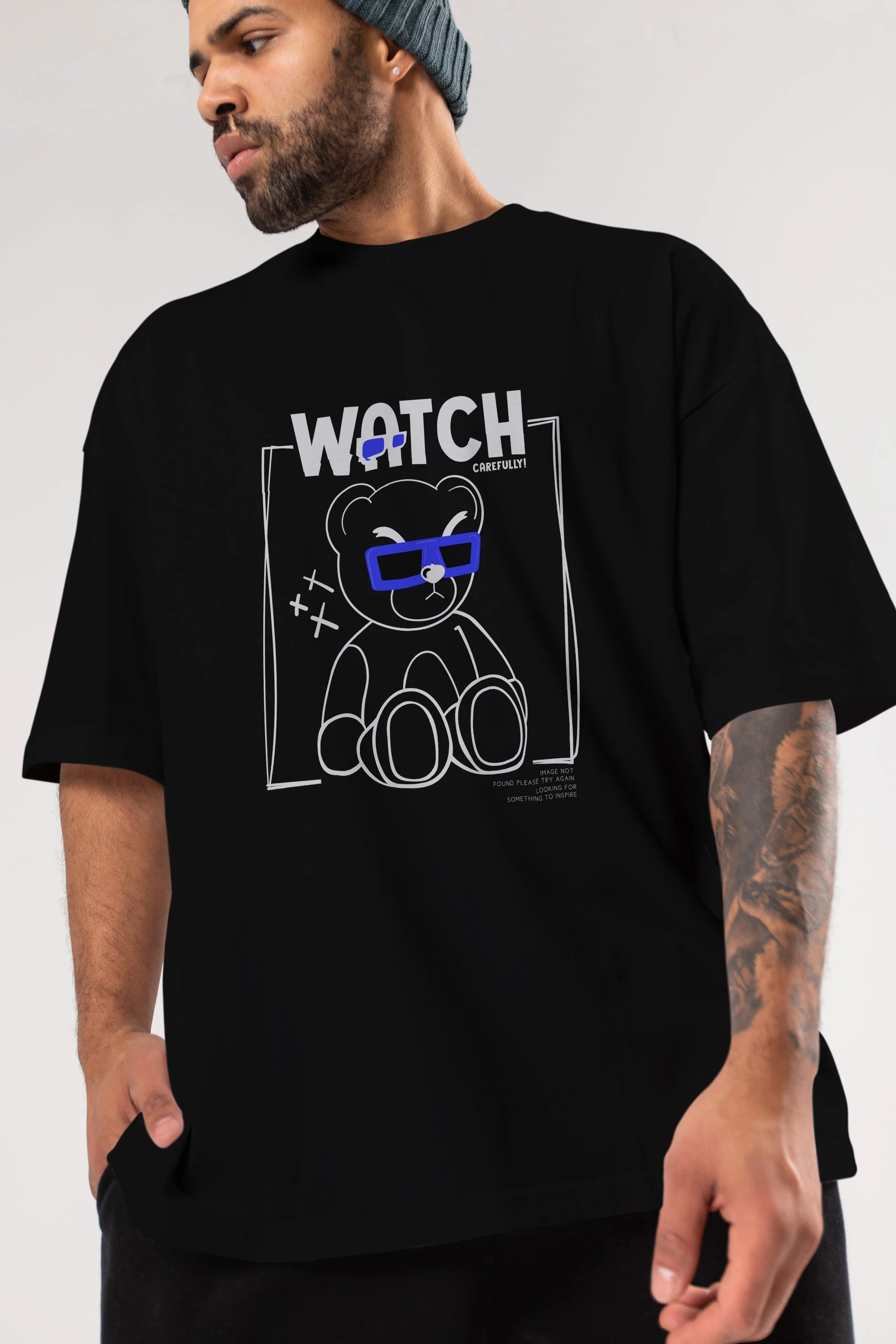Watch Carefully Bear Ön Baskılı Oversize t-shirt Erkek Kadın Unisex