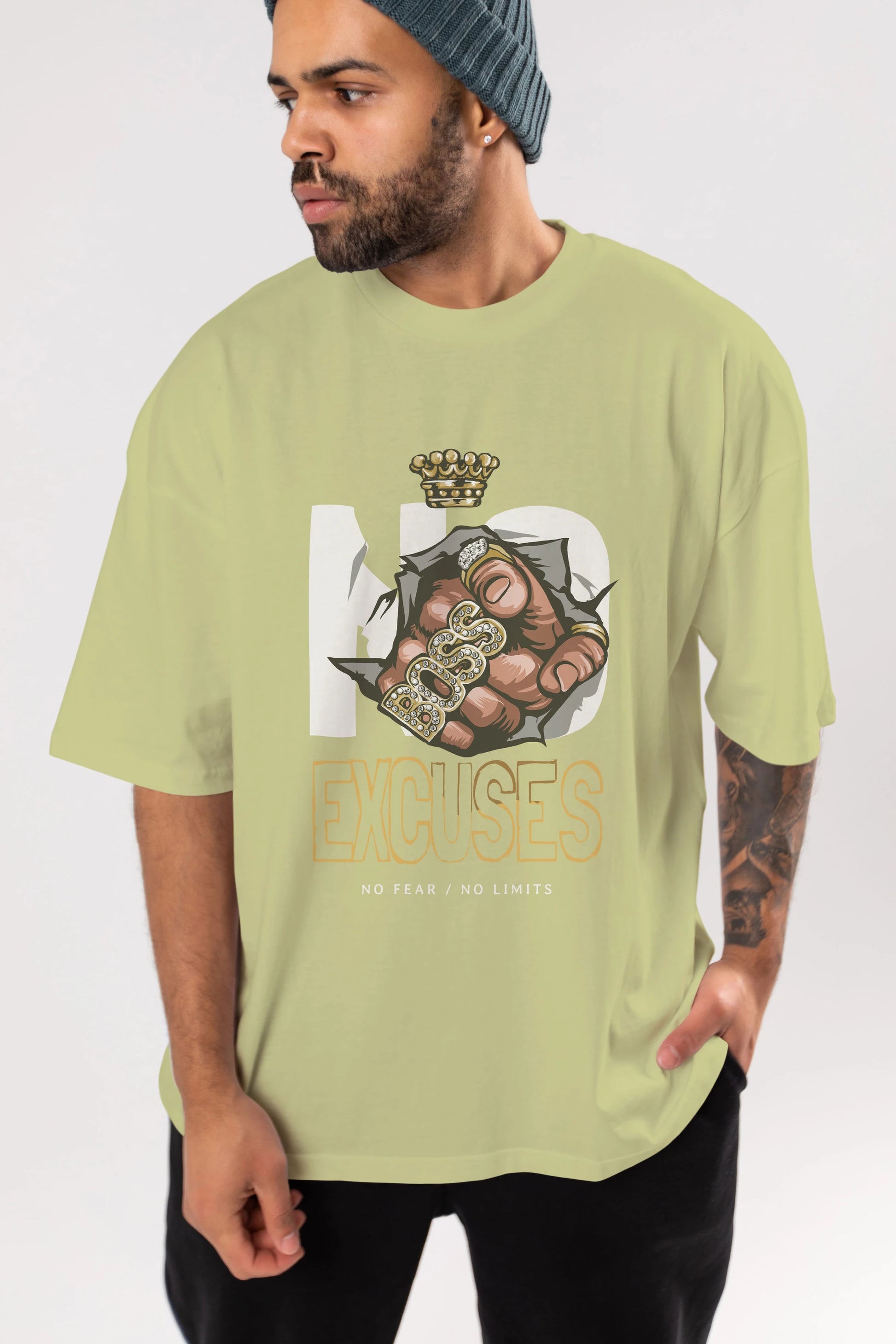 No Excuses Ön Baskılı Oversize t-shirt Erkek Kadın Unisex