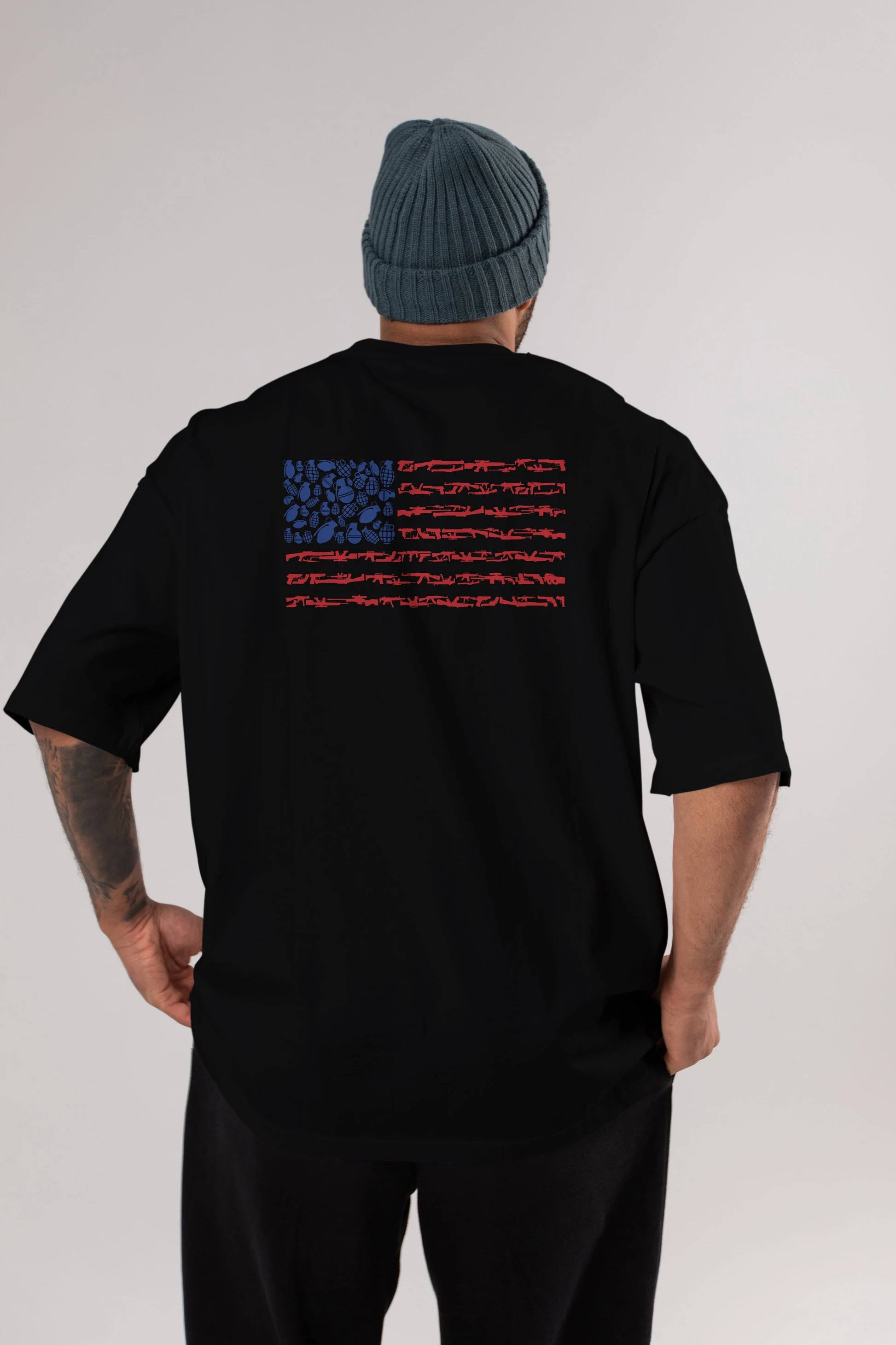 Weapon Flag Arka Baskılı Oversize t-shirt %100 pamuk Erkek Kadın Unisex