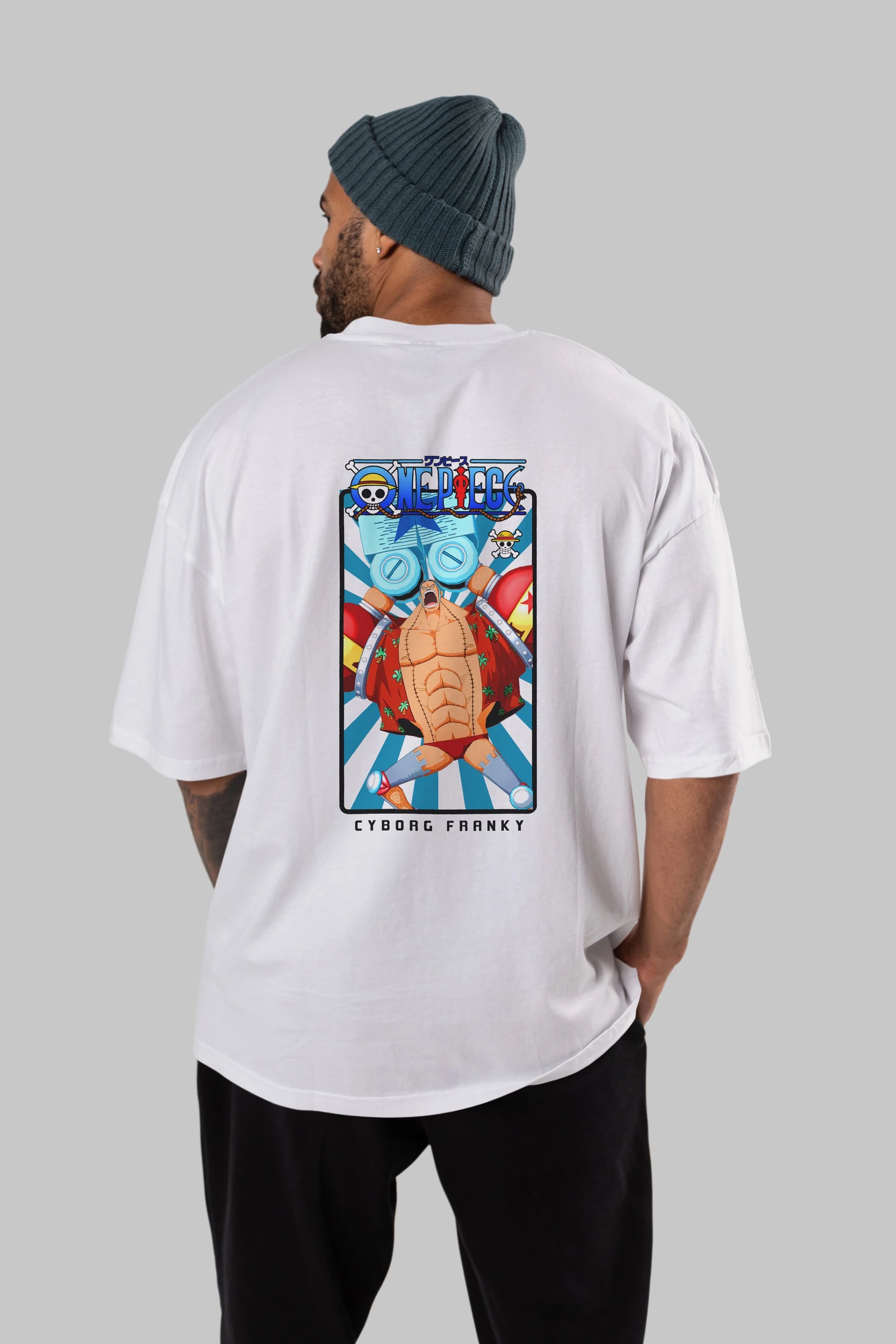 Franky Anime Arka Baskılı Oversize t-shirt Erkek Kadın Unisex %100 pamuk tişort