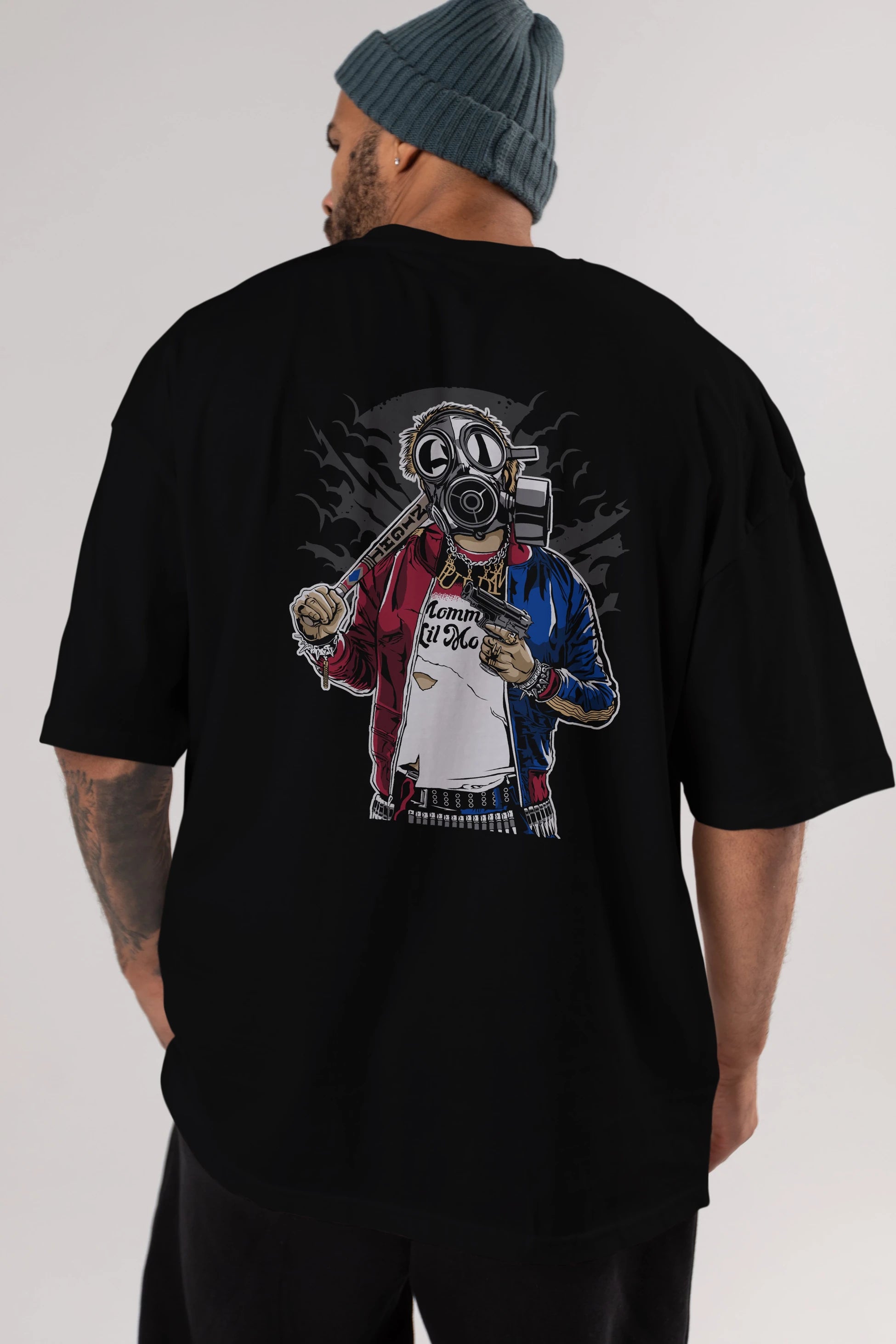 Suicide Gasmask Arka Baskılı Oversize t-shirt Erkek Kadın Unisex %100 Pamuk
