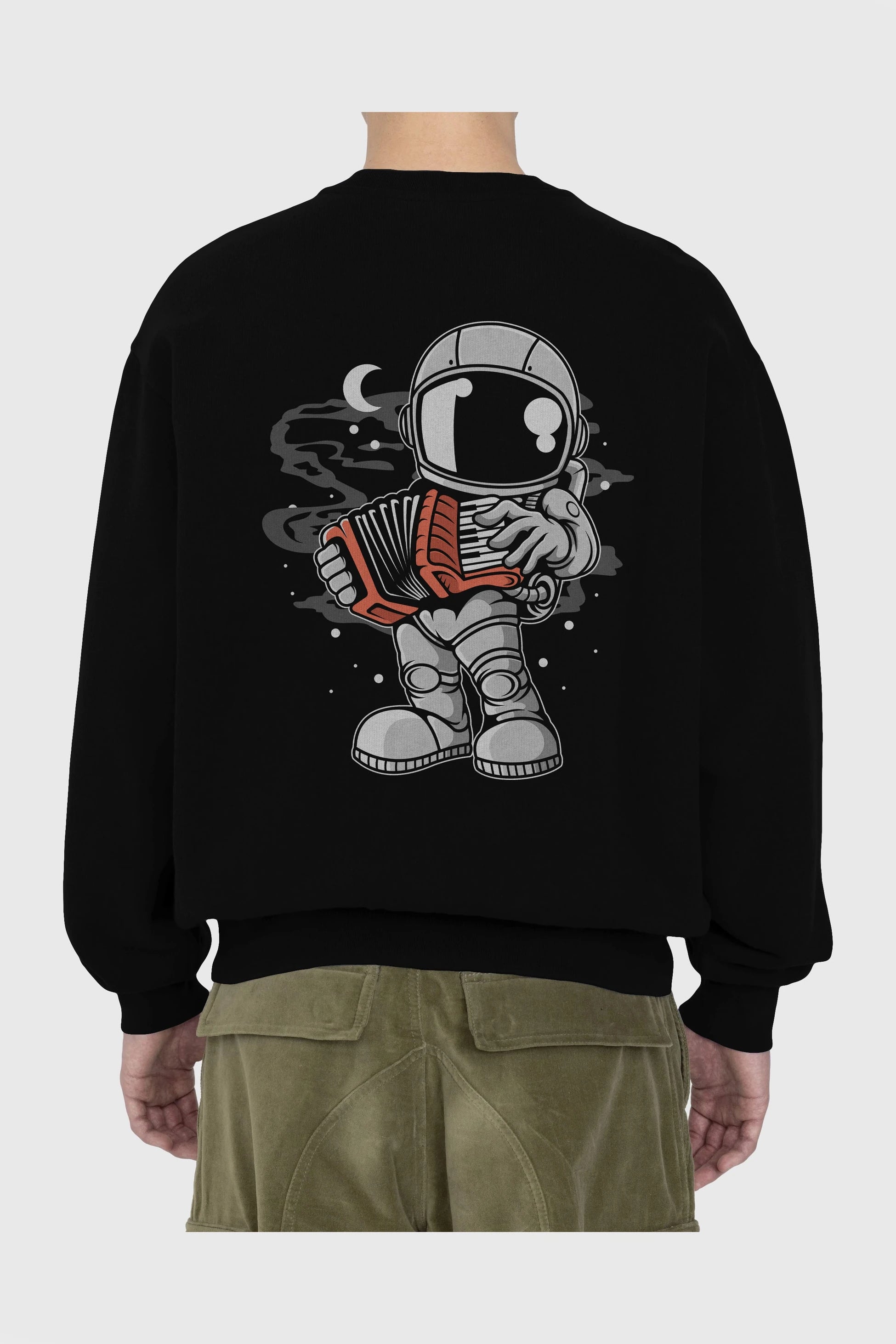 Astronaut Accordion Arka Baskılı Oversize Sweatshirt Erkek Kadın Unisex