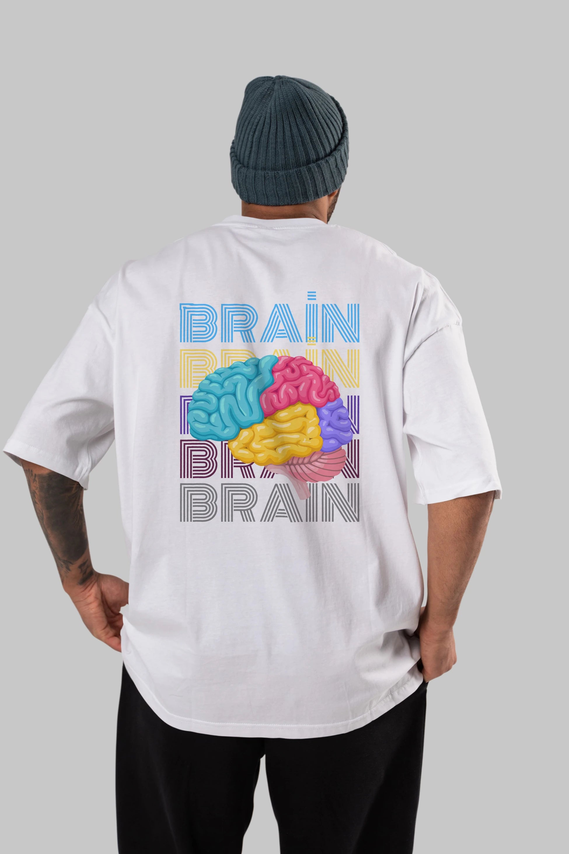 Brain Yazılı Arka Baskılı Oversize t-shirt Erkek Kadın Unisex