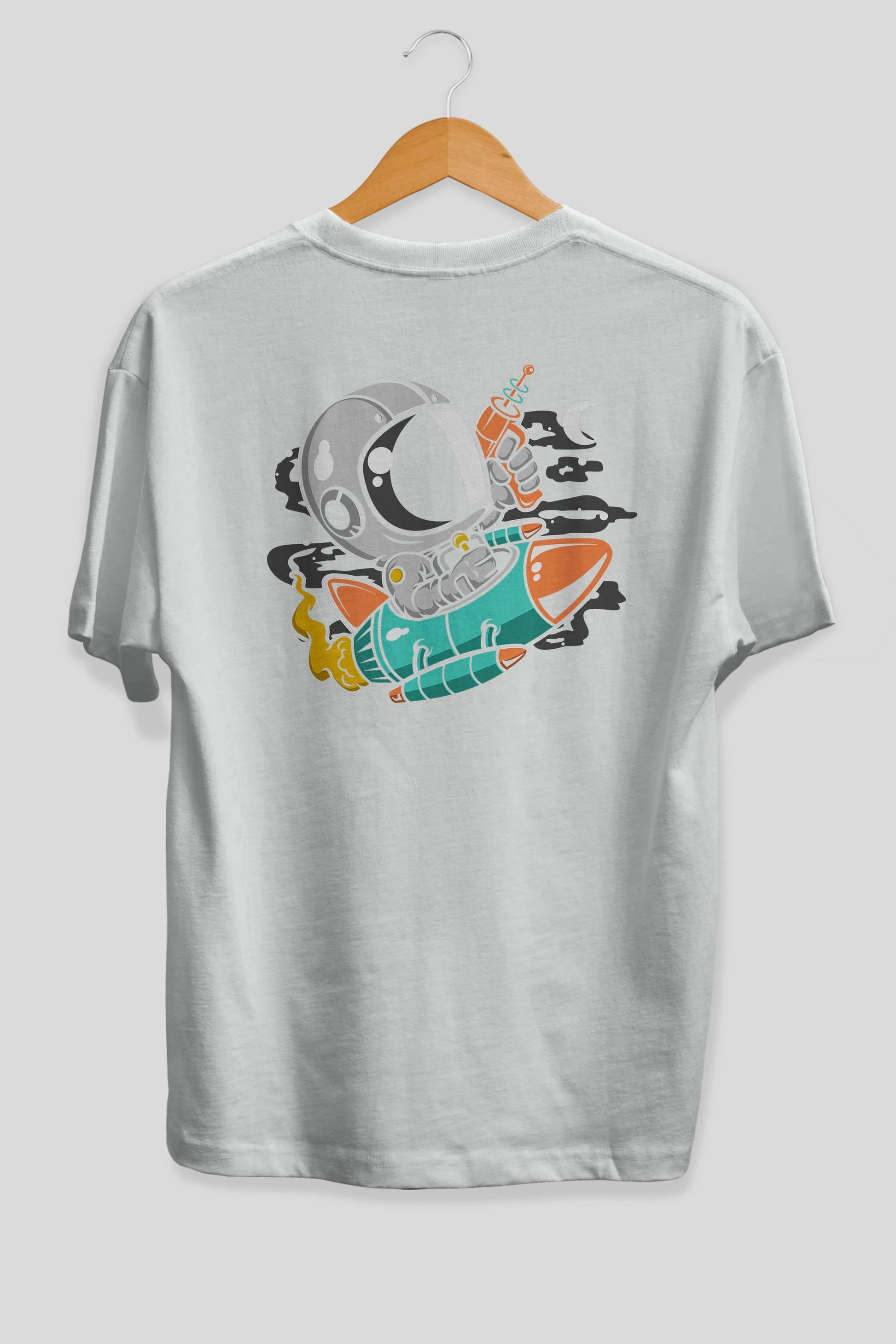Astronaut Riding Rocket Arka Baskılı Oversize t-shirt Erkek Kadın Unisex