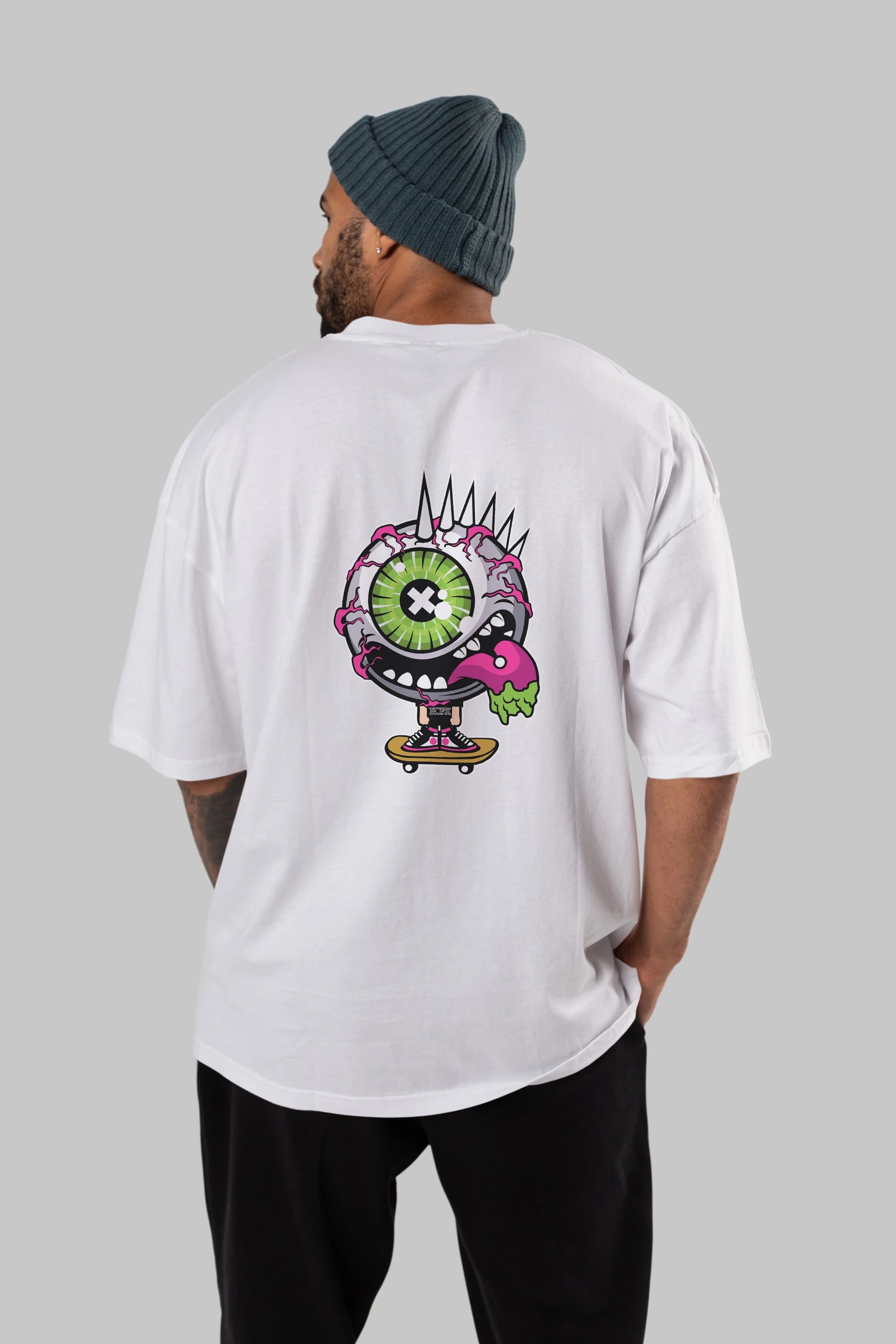 Eye Monster Skater Arka Baskılı Oversize t-shirt Erkek Kadın Unisex %100 Pamuk tişort