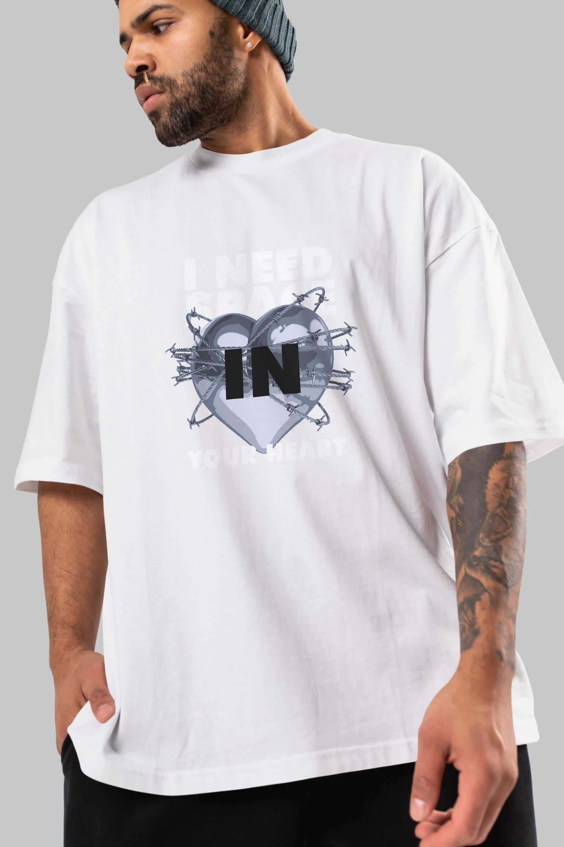 I Need Space Your Heart Ön Baskılı Oversize t-shirt Erkek Kadın Unisex
