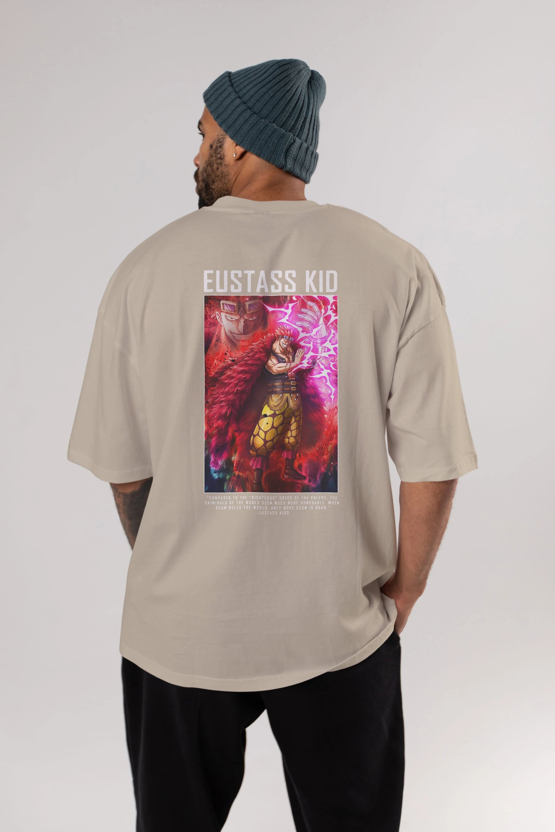 Eustass Kid Anime Arka Baskılı Oversize t-shirt Erkek Kadın Unisex %100 pamuk tişort