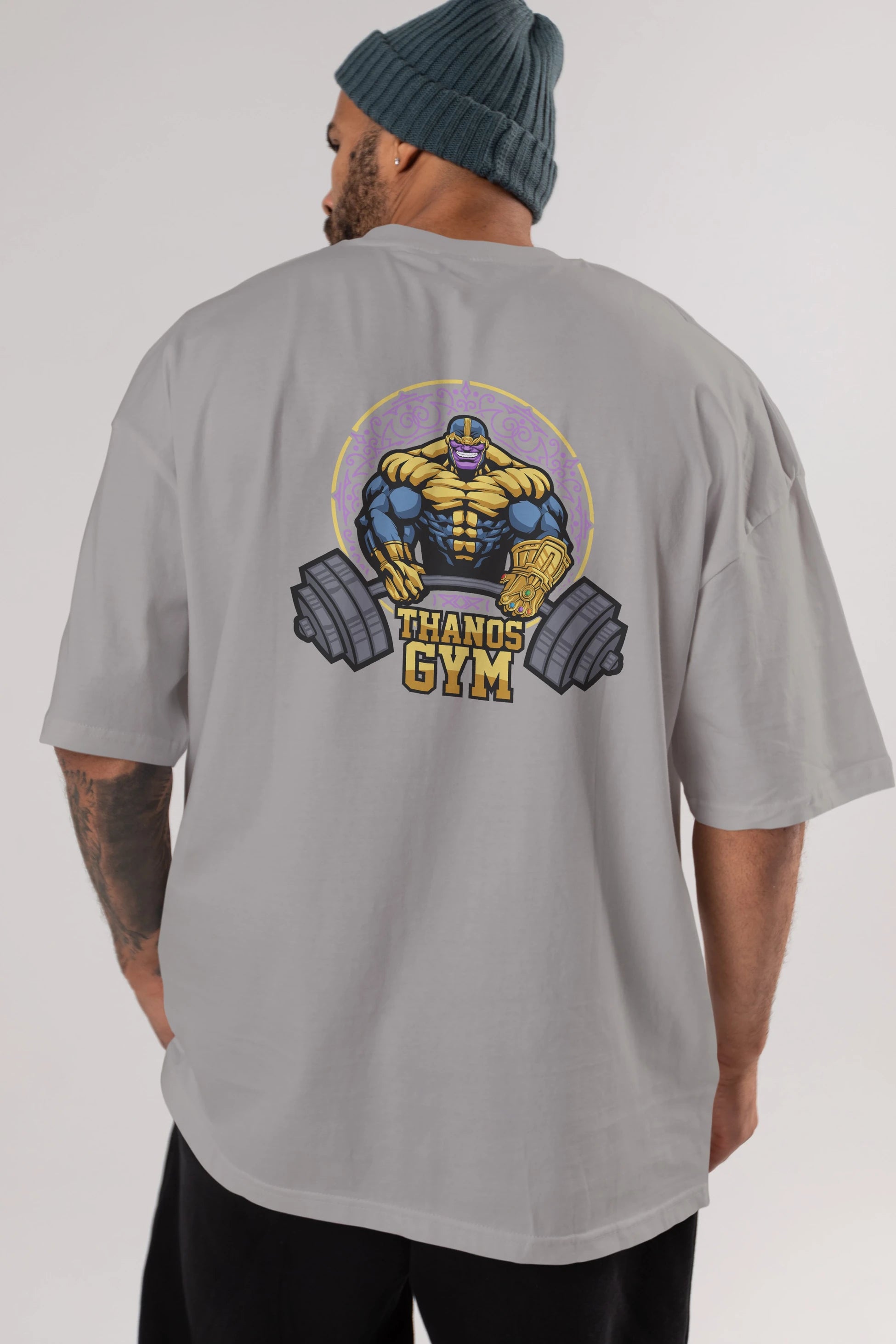 Thanos GYM Arka Baskılı Oversize t-shirt Erkek Kadın Unisex %100 Pamuk Bisiklet Yaka tişort