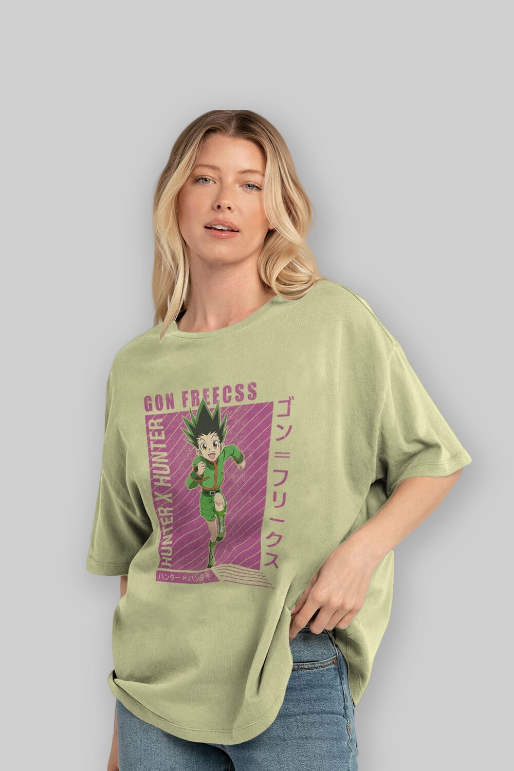 Gon Freecss HUNTER X HUNTER 3 Anime Ön Baskılı Oversize t-shirt %100 pamuk Erkek Kadın Unisex