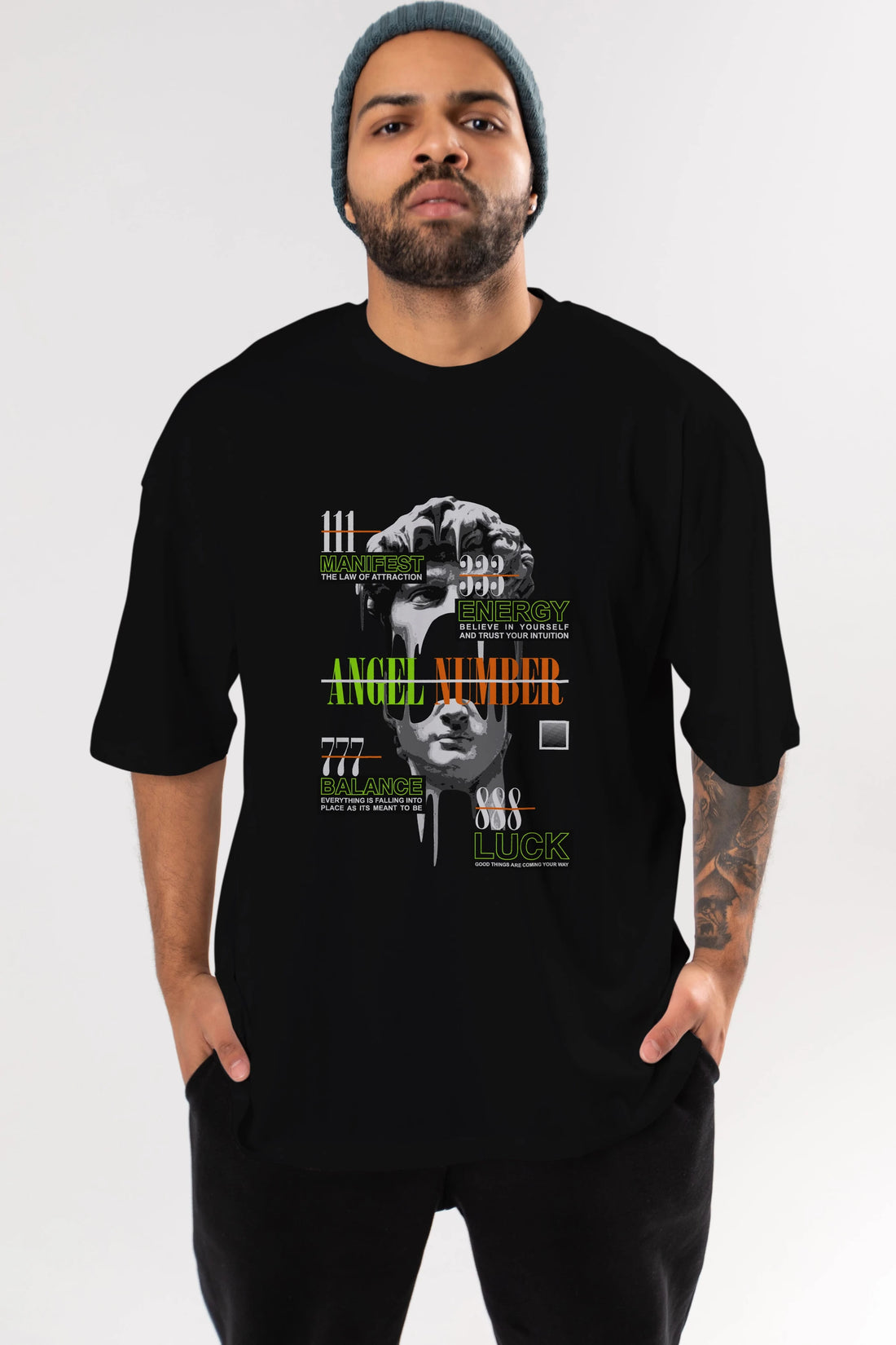 Angel Number Ön Baskılı Oversize t-shirt Erkek Kadın Unisex