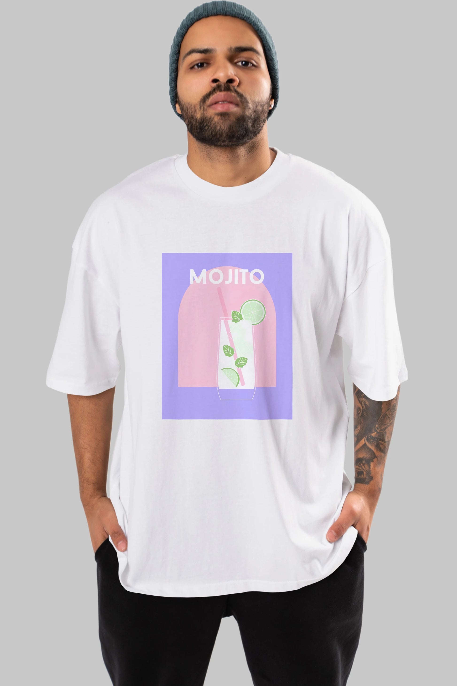Mojito 2 Ön Baskılı Oversize t-shirt Erkek Kadın Unisex %100 Pamuk Bisiklet Yaka tişort
