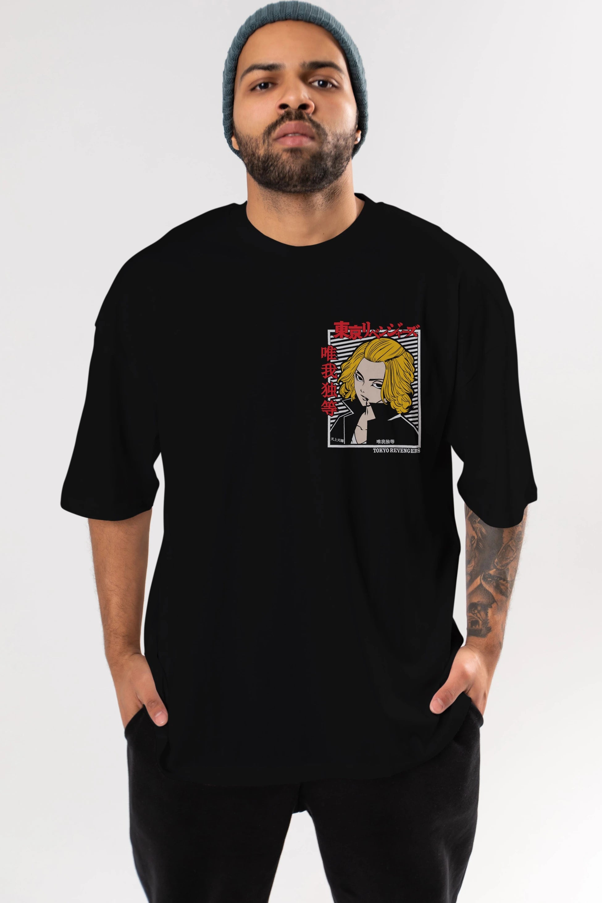 TokyoRev. M Ön Sol Baskılı Oversize t-shirt Erkek Kadın Unisex %100 Pamuk Bisiklet Yaka tişort