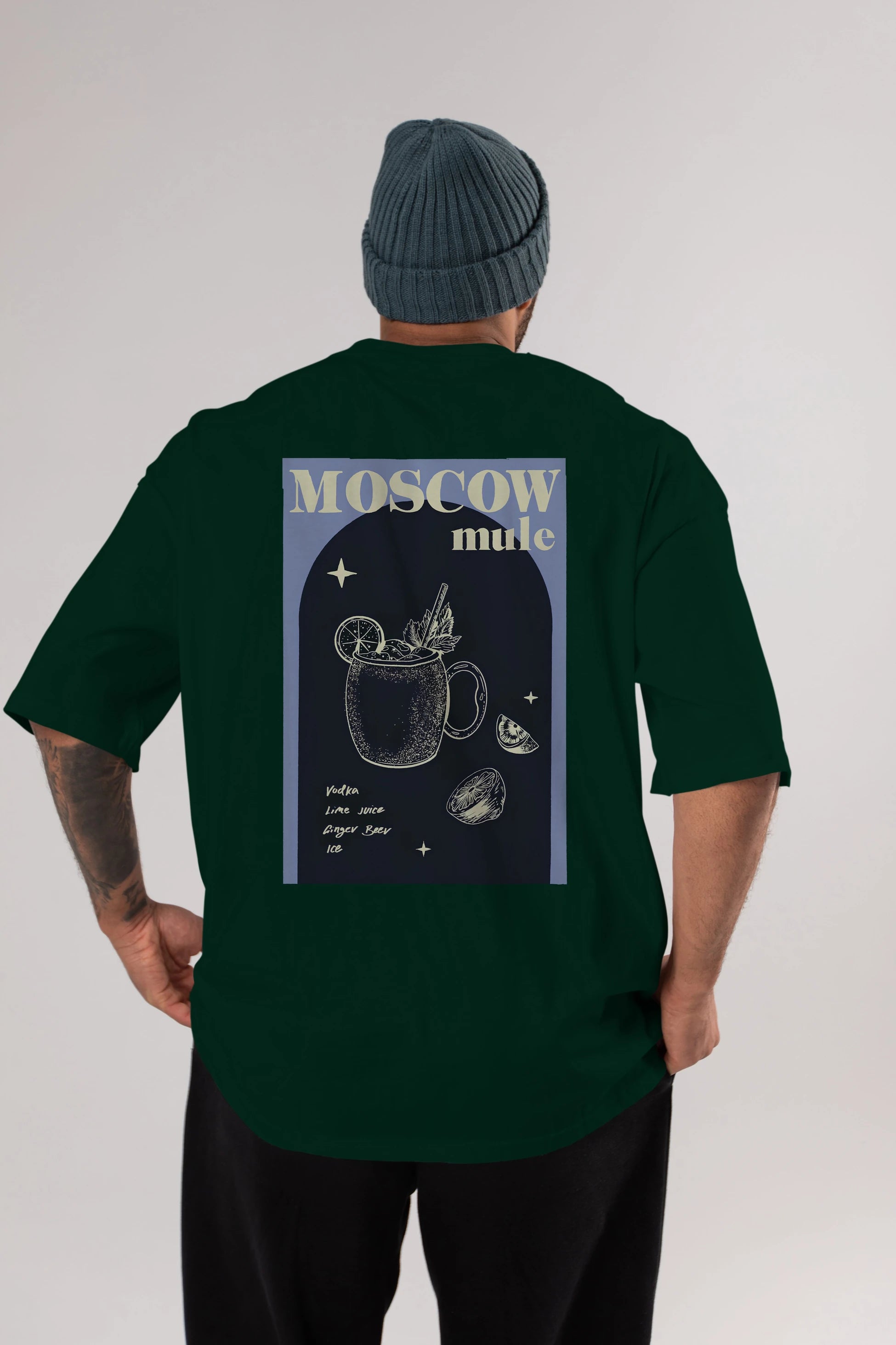 Moscow Mule Arka Baskılı Oversize t-shirt Erkek Kadın Unisex %100 Pamuk Bisiklet Yaka tişort