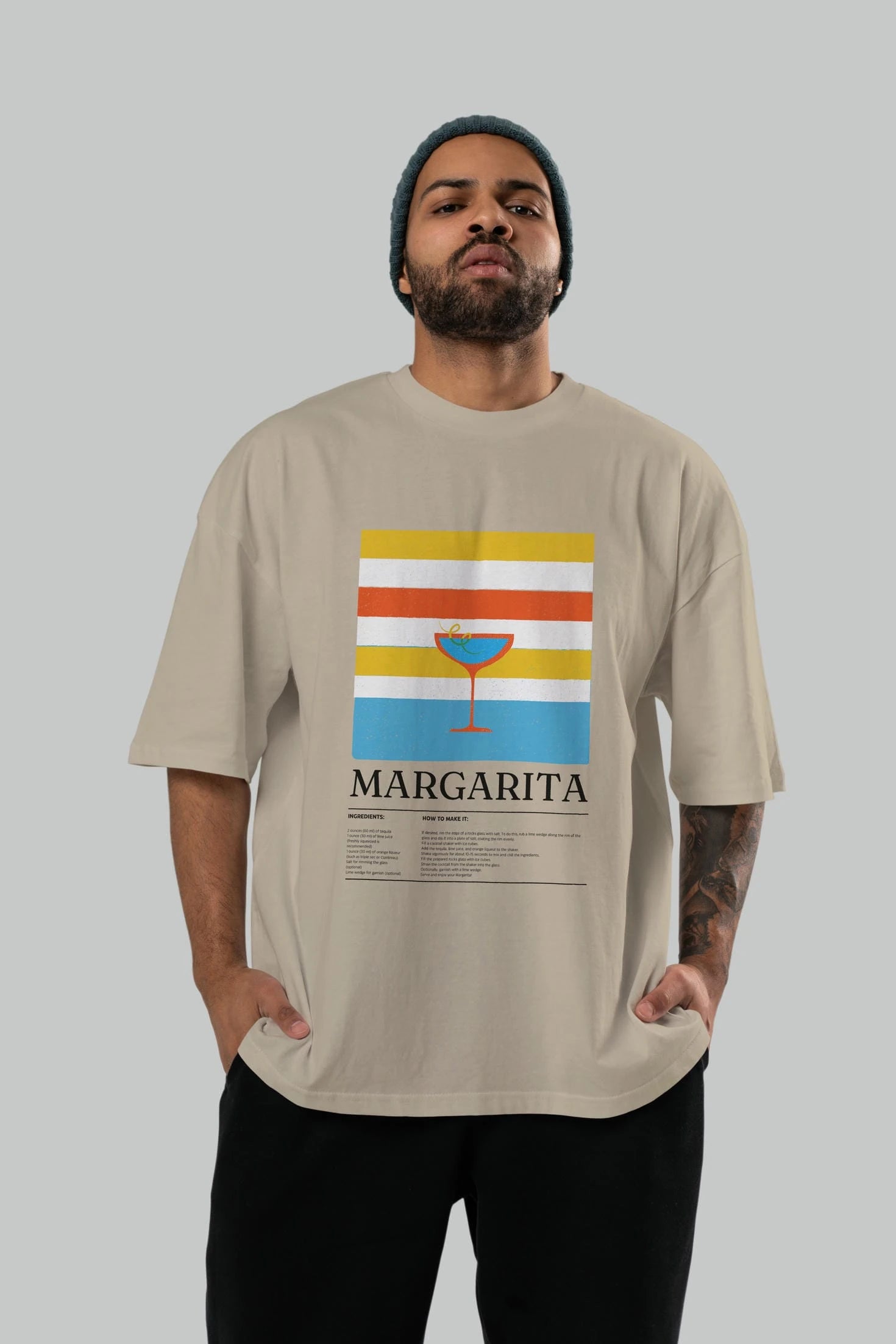 Margarita Kokteyl Ön Baskılı Oversize t-shirt Erkek Kadın %100 Pamuk Bisiklet Yaka tişort